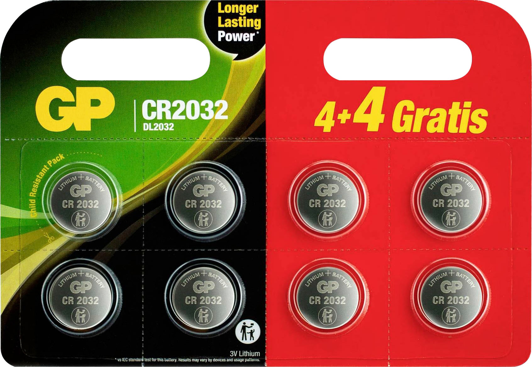 GP Batteries Knopfzelle »8 Stck CR2032 GP Lithium 3V«, 3 V, (Set, 8 St.)