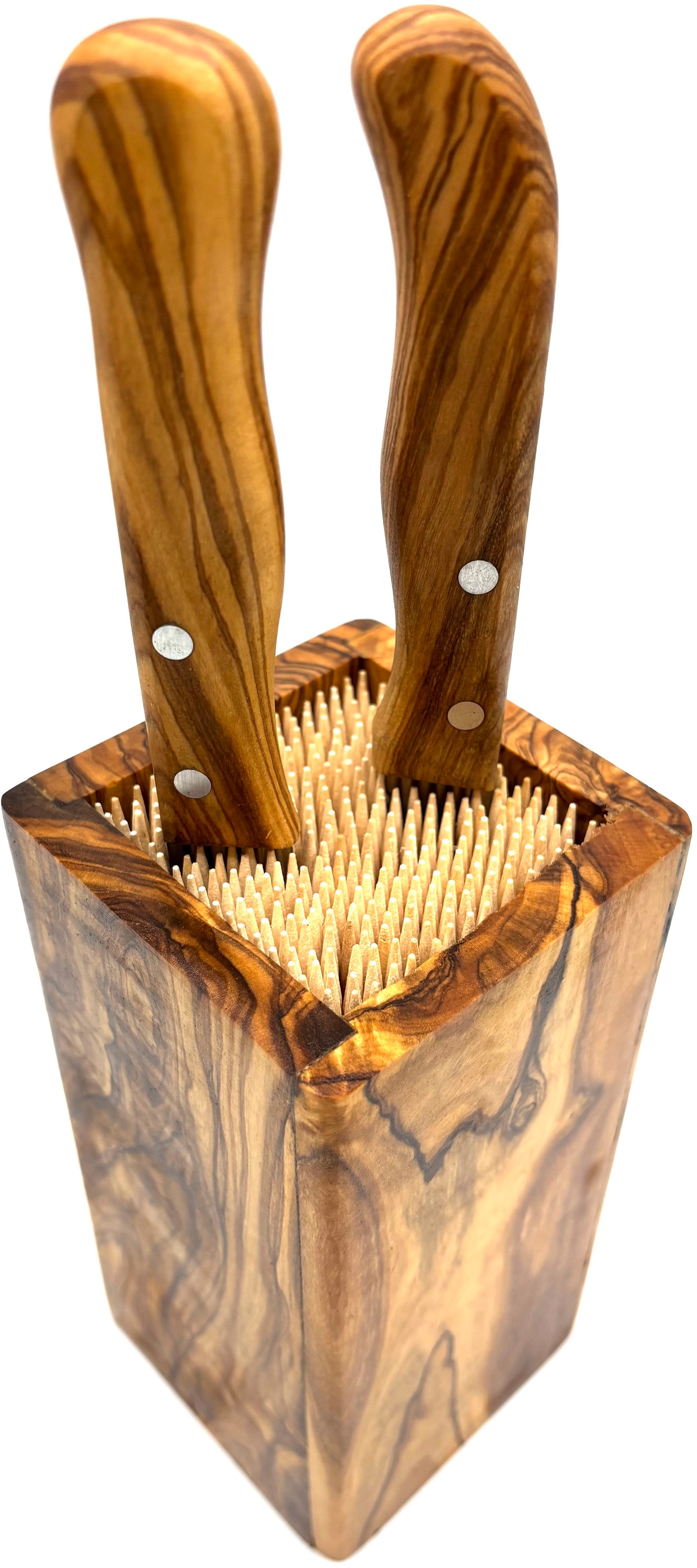 Thumbnail - Olivenholz-erleben Messerblock "DESIGN" eckig, aus Olivenholz, flexible Holzspieße für sichere und schonende Messeraufbe...