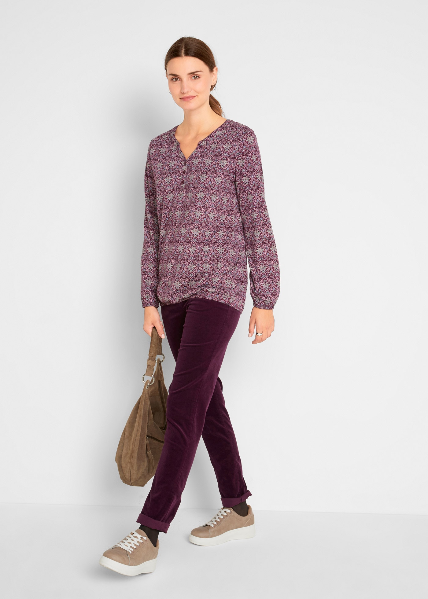 bonprix Tunikashirt Loose Fit Passform, Langarm-Design, aus Baumwolle und Viskose