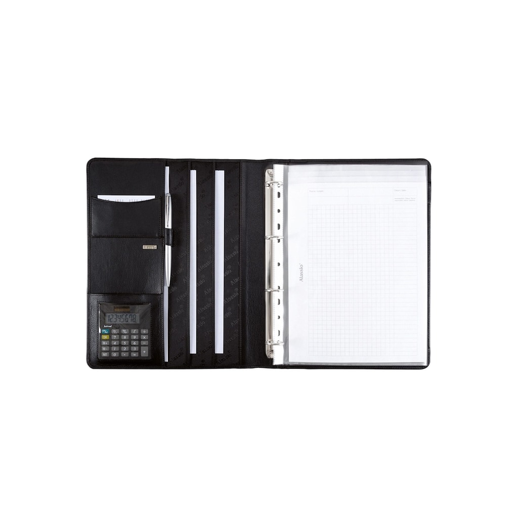Alassio® Ringbuchmappe »DIN A4 Cremona mit Taschenrechner u. Schreibblock« aus Leder