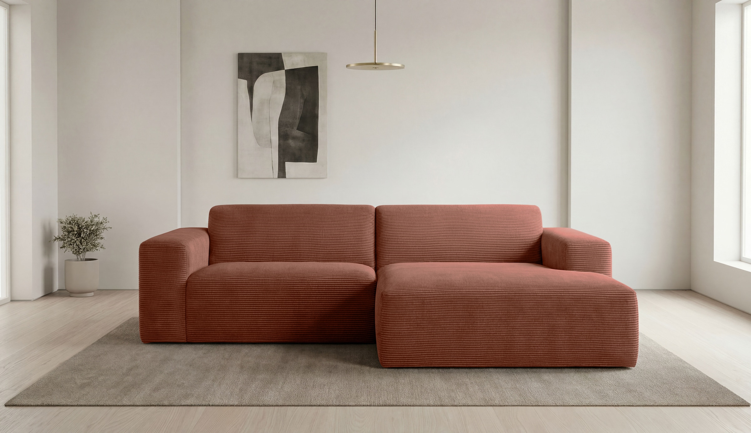 OTTO home Ecksofa "Koa, 228 cm, L-Form, Modulsofa in Cord, Chenille, Struktur, Webstoff" Designsofa, weicher Lounge-Sitzkomfort, Welleunterfederung, bodentief