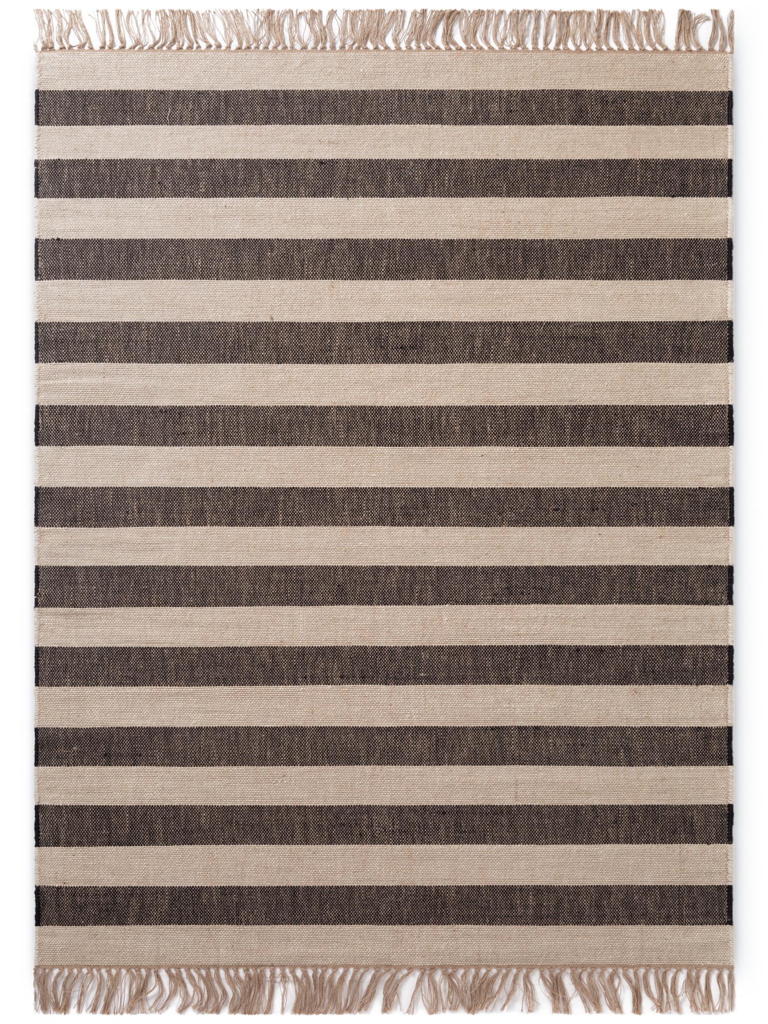 THE RUGS Handloom Jute Rug Playa Natural White Black Living Room Rug Striped | Size: 200cm x 300cm