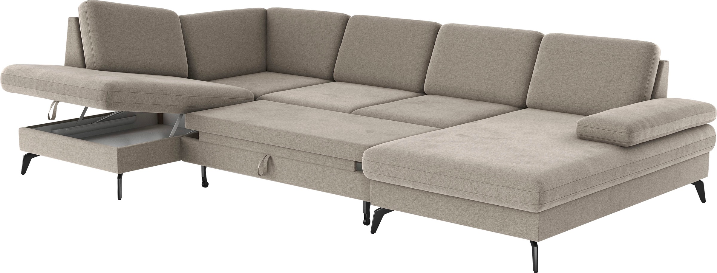 sit&more Wohnlandschaft »Morris U-Form, inkl. Sitztiefenverstellung«, wahlweise mit Armteilverstellung, Bettfunktion & Bettkasten