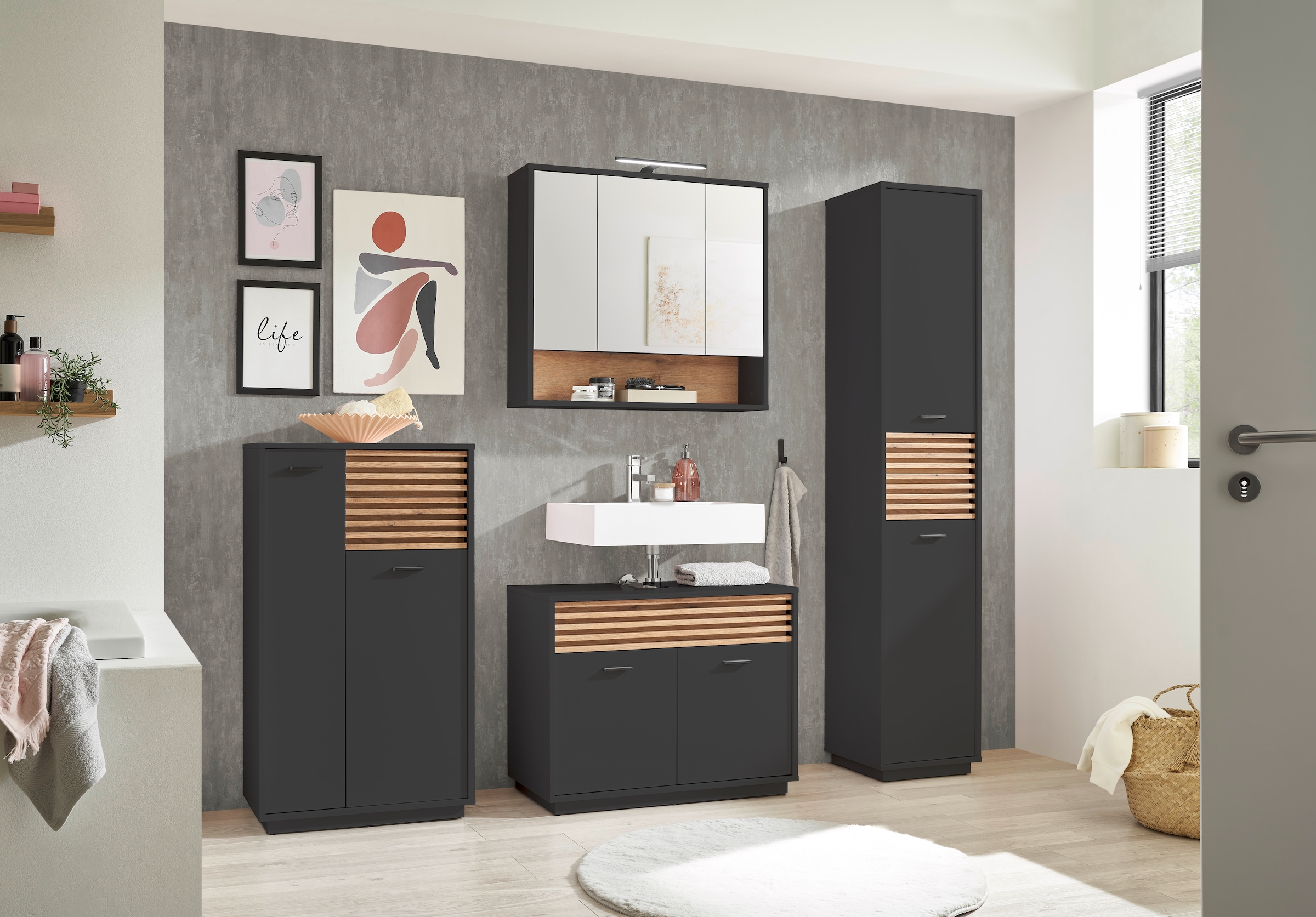 BASIC by Balculina Spiegelschrank »Liguria B/H/T 80x72x21 cm« 1 Stk. tlg. Breite 80cm, Beleuchtung, FSC-Mix 70%