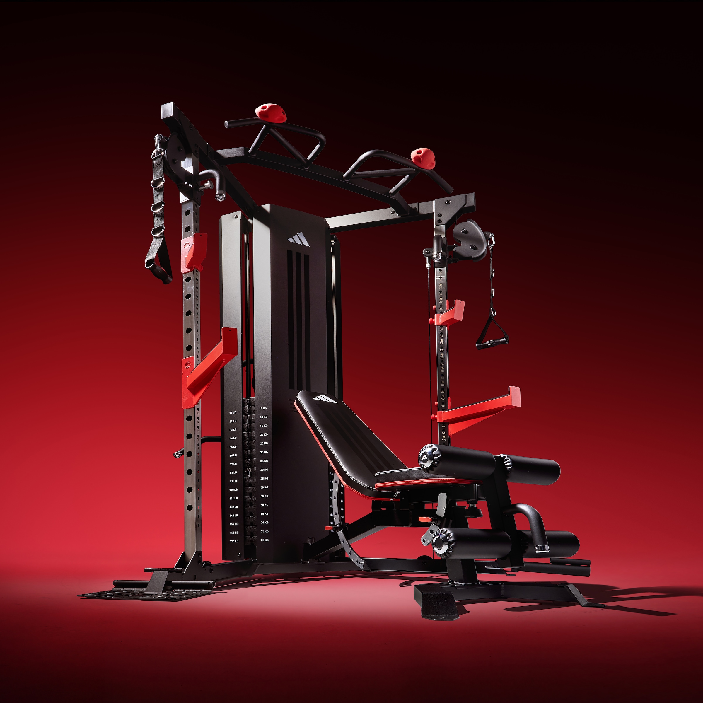 adidas Performance Trainingsstation »adidas Cable Crossover - Kabelzugstation mit Rack« 2 Gewichtsblöcke 2×80 kg Kabelzug, Rack, 40-fach verstellbar & Landmineen)