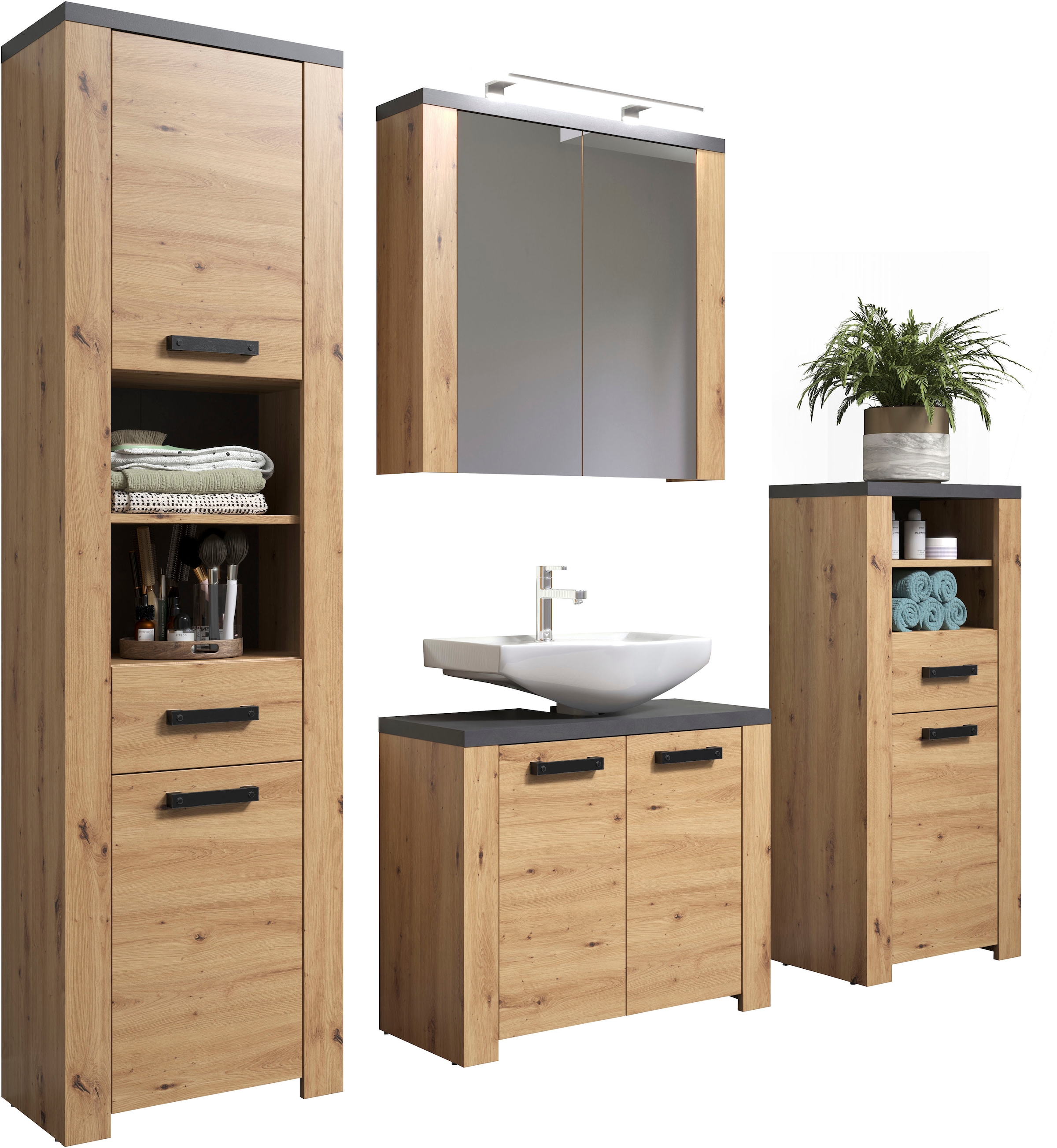 Home affaire Badezimmer-Set »Ambres«, (4 St.), matte Echtholzoptik