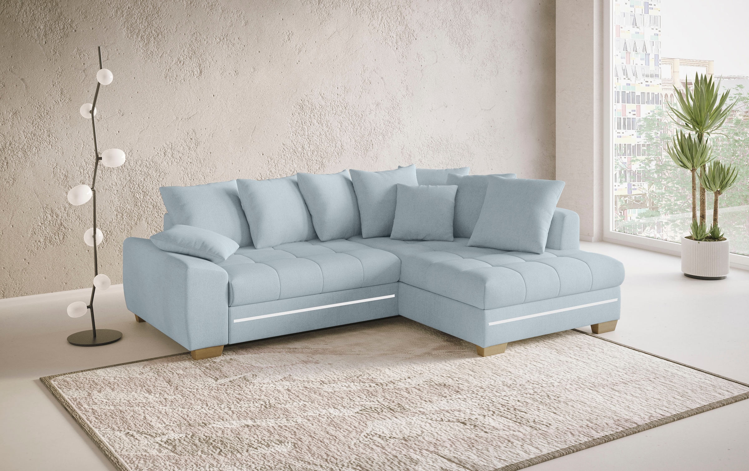 Mr. Couch Ecksofa »Nikita II, L-Form«, mit Kaltschaum, RGB-LED Beleuchtung, wahlweise mit Bett, Bettkasten