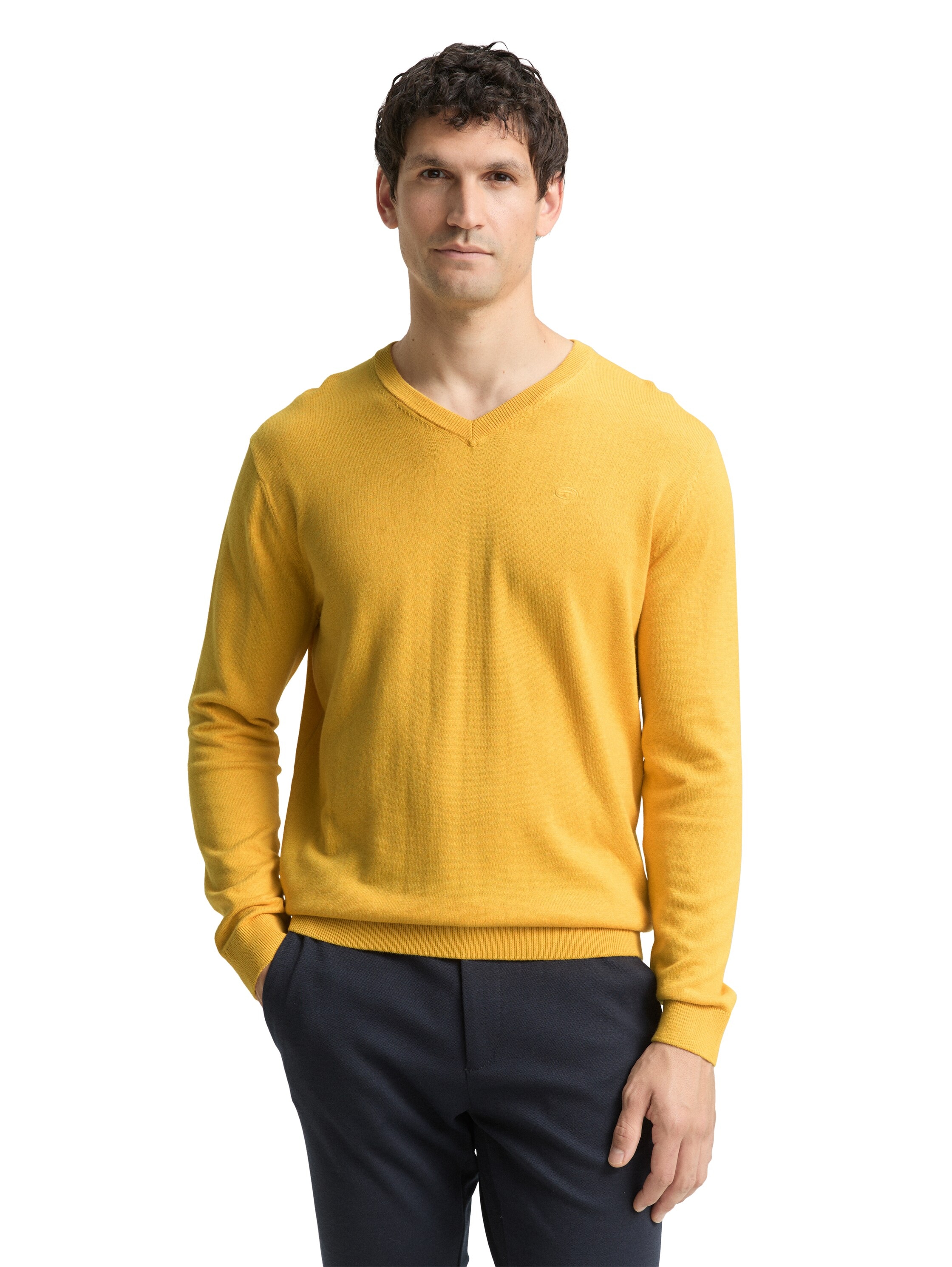 TOM TAILOR V-Ausschnitt-Pullover mit kleiner Logo-Stickerei