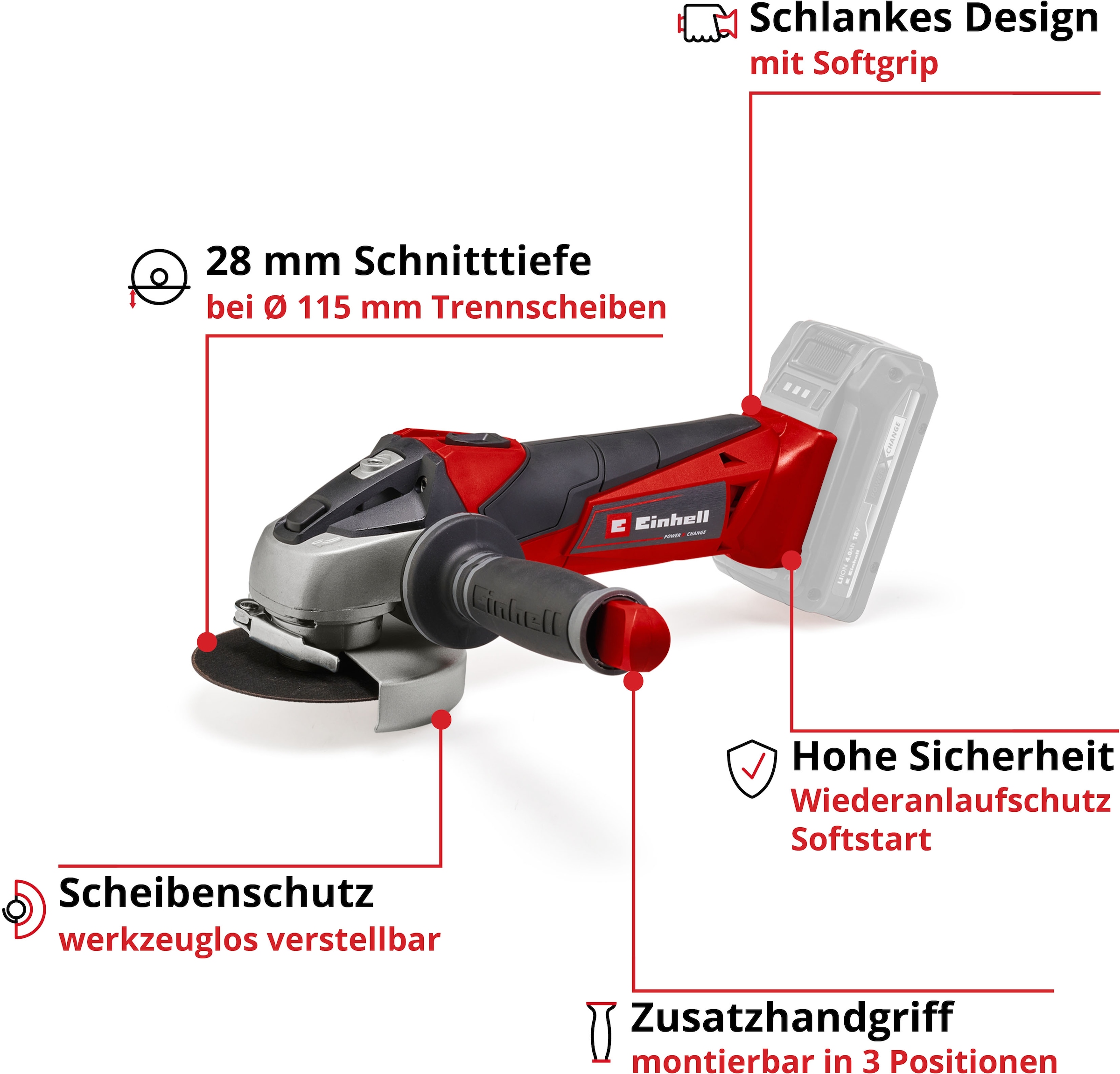 Einhell Akku-Winkelschleifer »TE-AG 18/115 Li-Solo Acc«, für vielseitige Schleif- und Trennarbeiten, ohne Akku