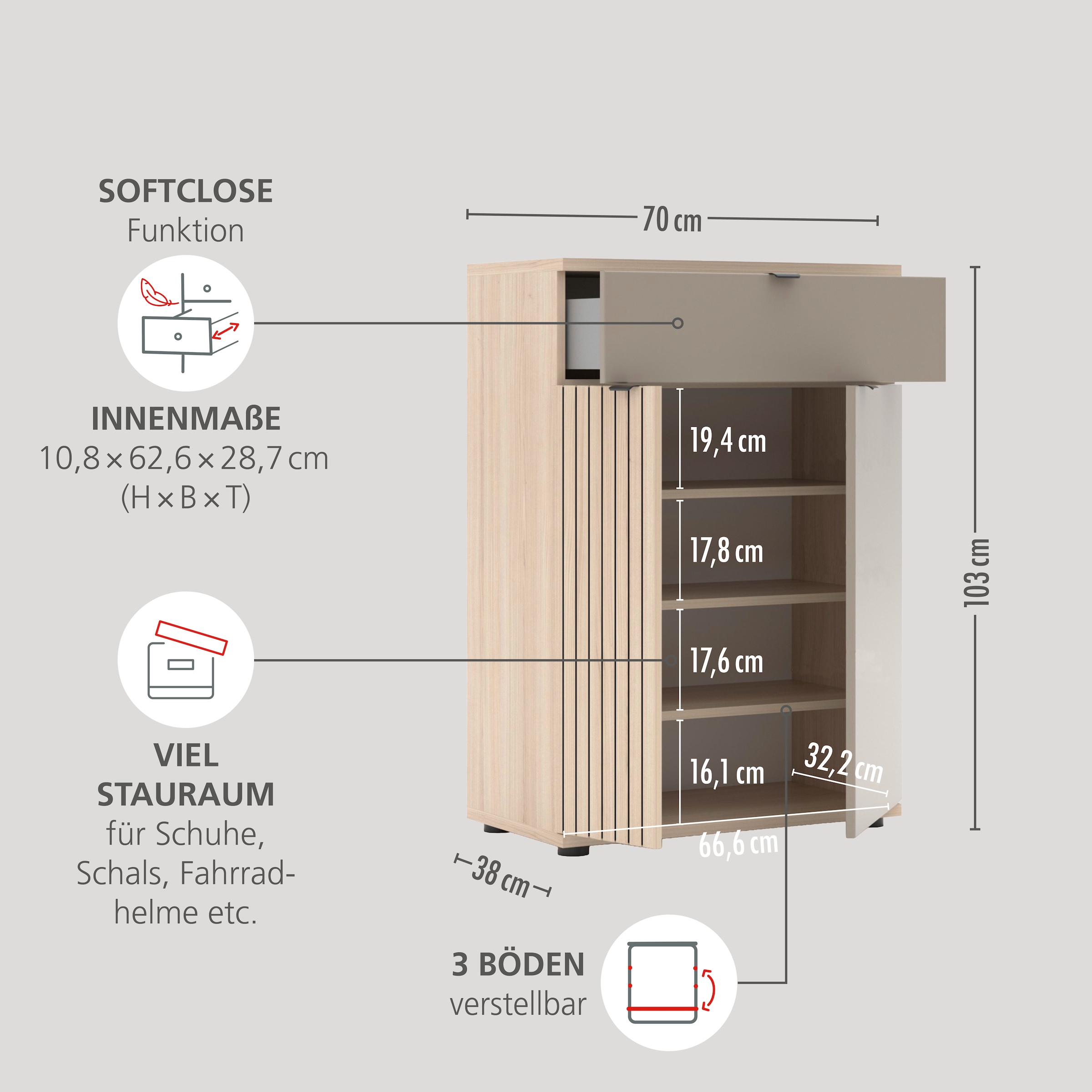 Innostyle Schuhschrank »PISA Schuhschrank« 1 Stk. tlg. Soft Close, AB- Kante, 1 Schublade, 4 Fächer