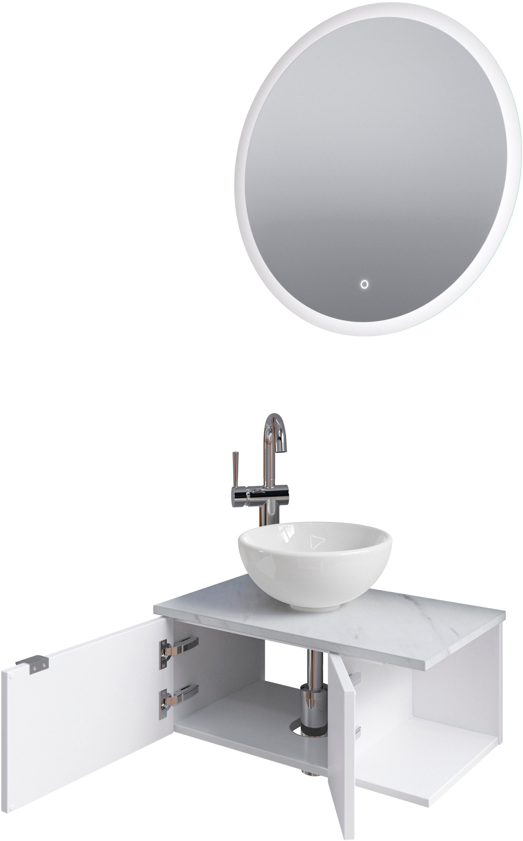 Saphir Badmöbel-Set »Serie 6915«, (4 St.), Gäste-Bad, 70 cm breit, mit LED-Spiegel, offenem Fach und 2 Türen