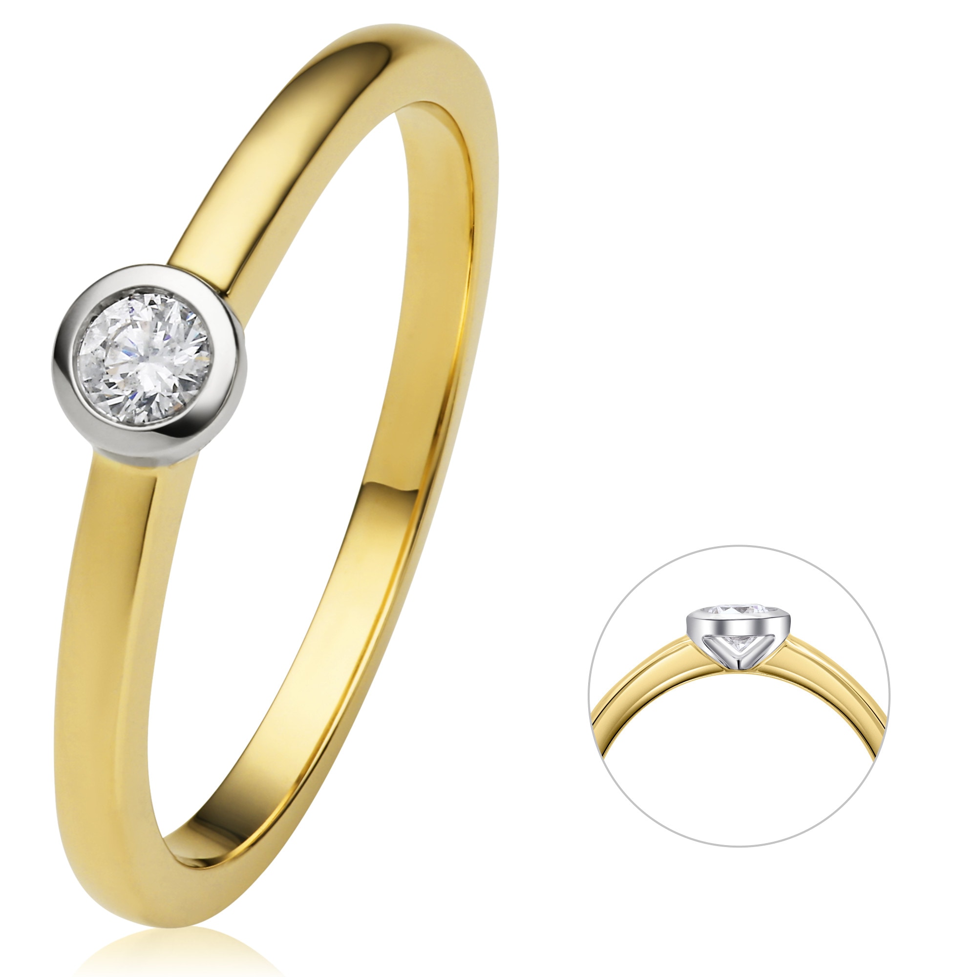 Diamantring »0.1 ct Diamant Brillant Zarge Ring aus 585 Gelbgold«, Damen Gold Schmuck...