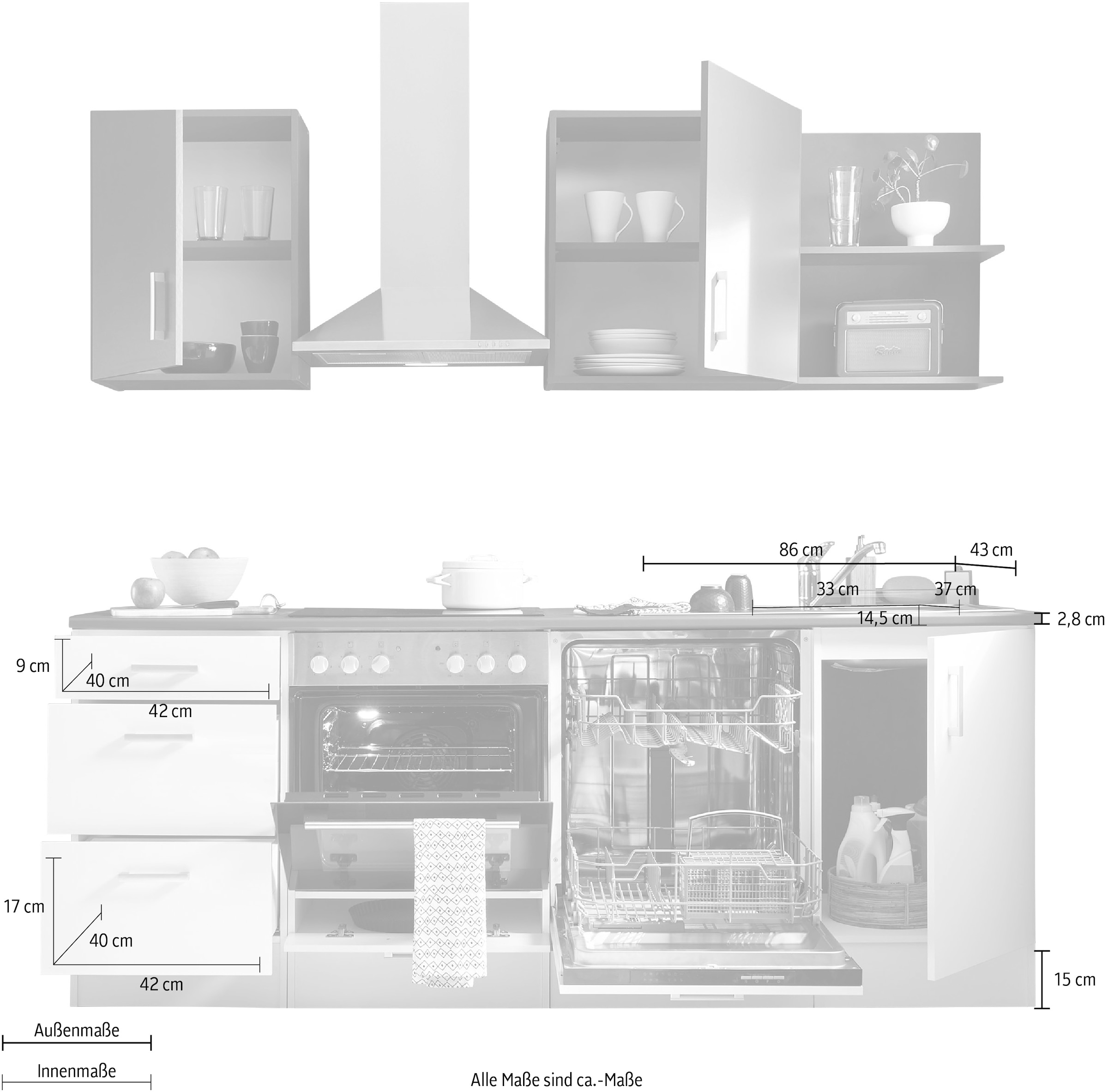 220 cm | BAUR mit E-Geräten, Balculina Breite BASIC »Corner«, Küchenzeile by bestellen