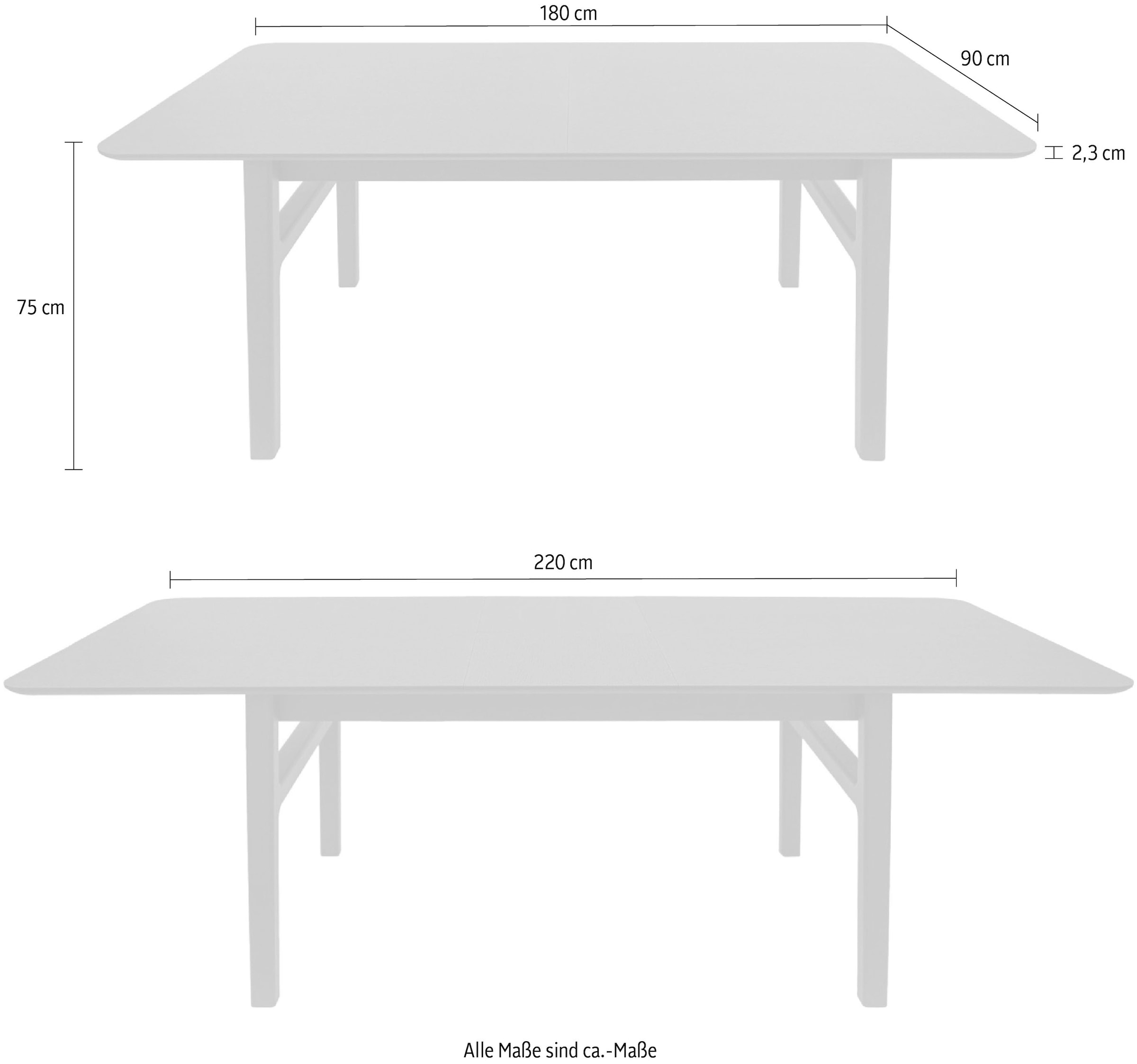 Woodman Esstisch »Curved«, Scandi Design, Breite 180 cm, ausziehbar auf 220 cm