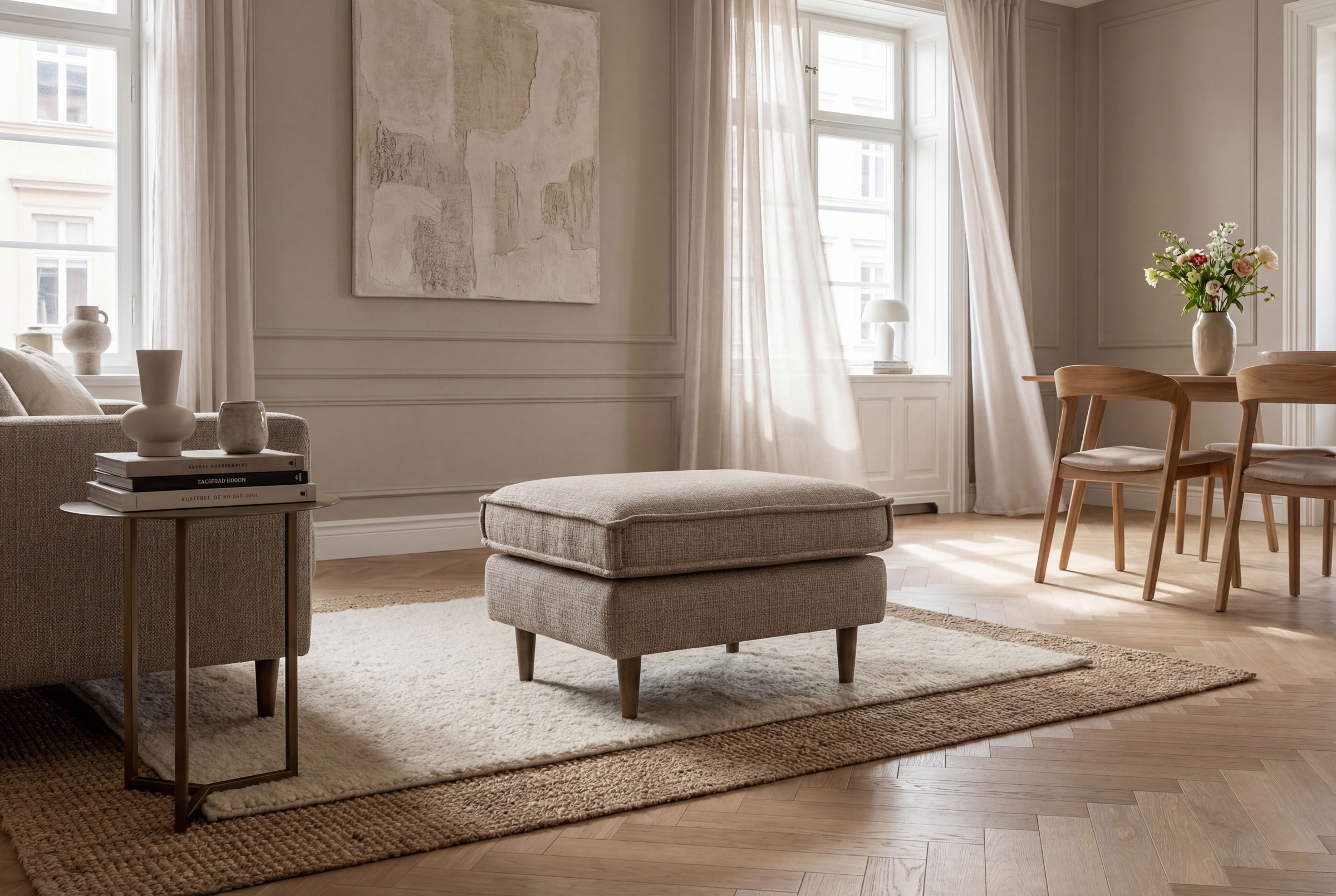 Home affaire Polsterhocker "Pinto Skandi" mit Keder, Massivholzfüße Eiche g günstig online kaufen