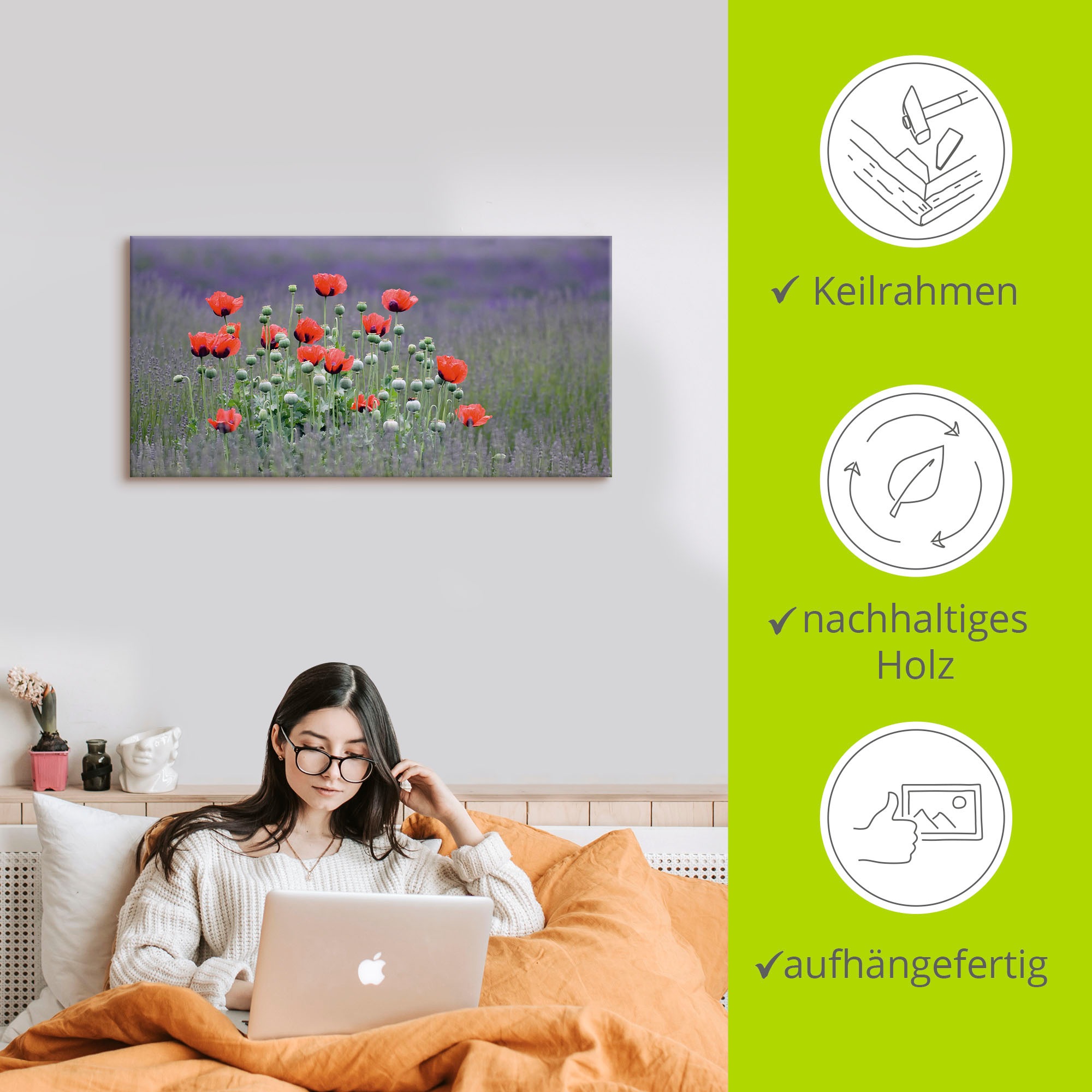 Artland Wandbild »Lavendelfarm in Sequim - Mohnblumen«, Blumenwiese, (1 St.), als Leinwandbild, Poster, Wandaufkleber in verschied. Größen