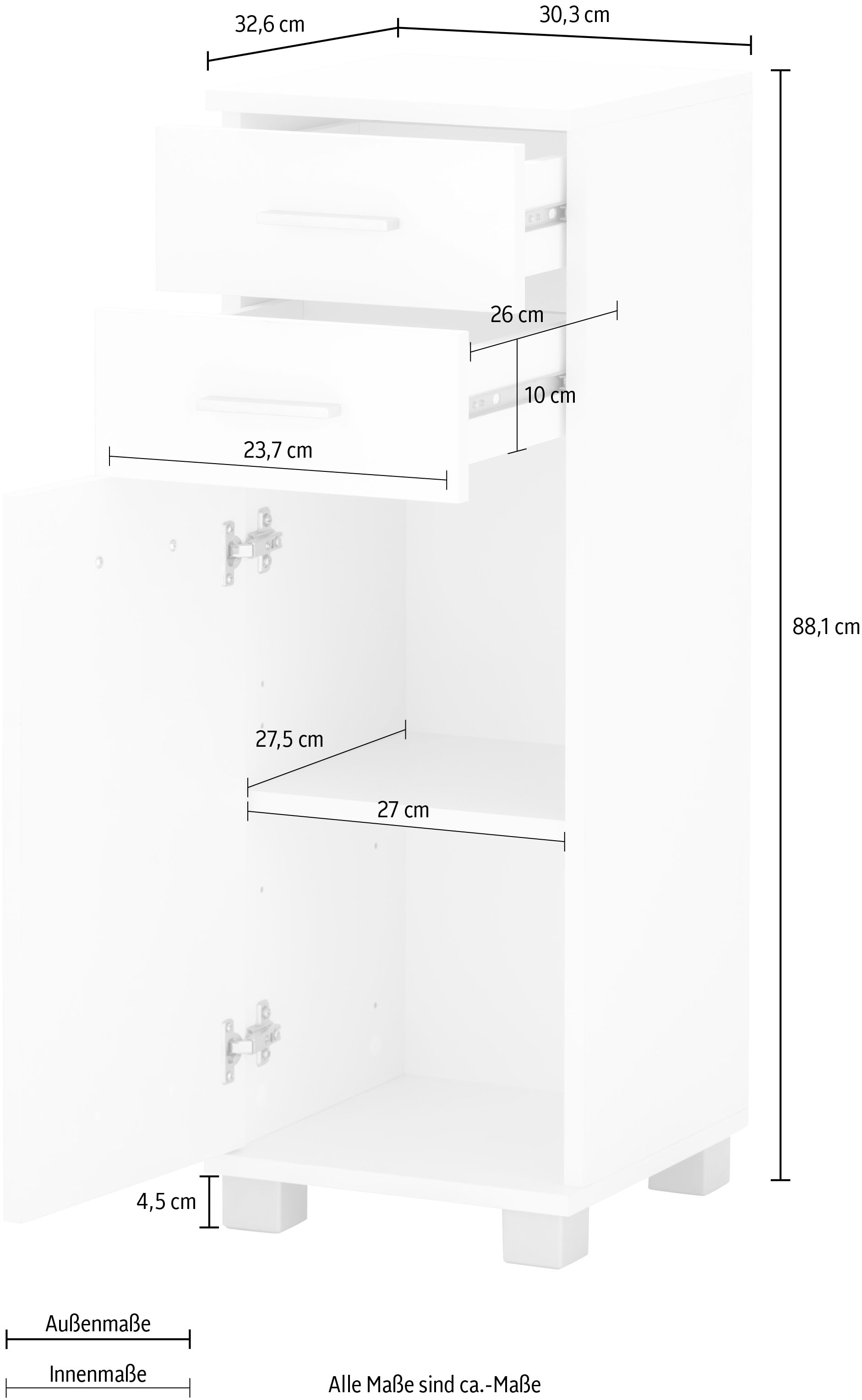 Schildmeyer Unterschrank »Lagona«, 2 Einlegeboden, Schubladen BAUR | Breite wechselbarer 30,3 bestellen cm, Türanschlag
