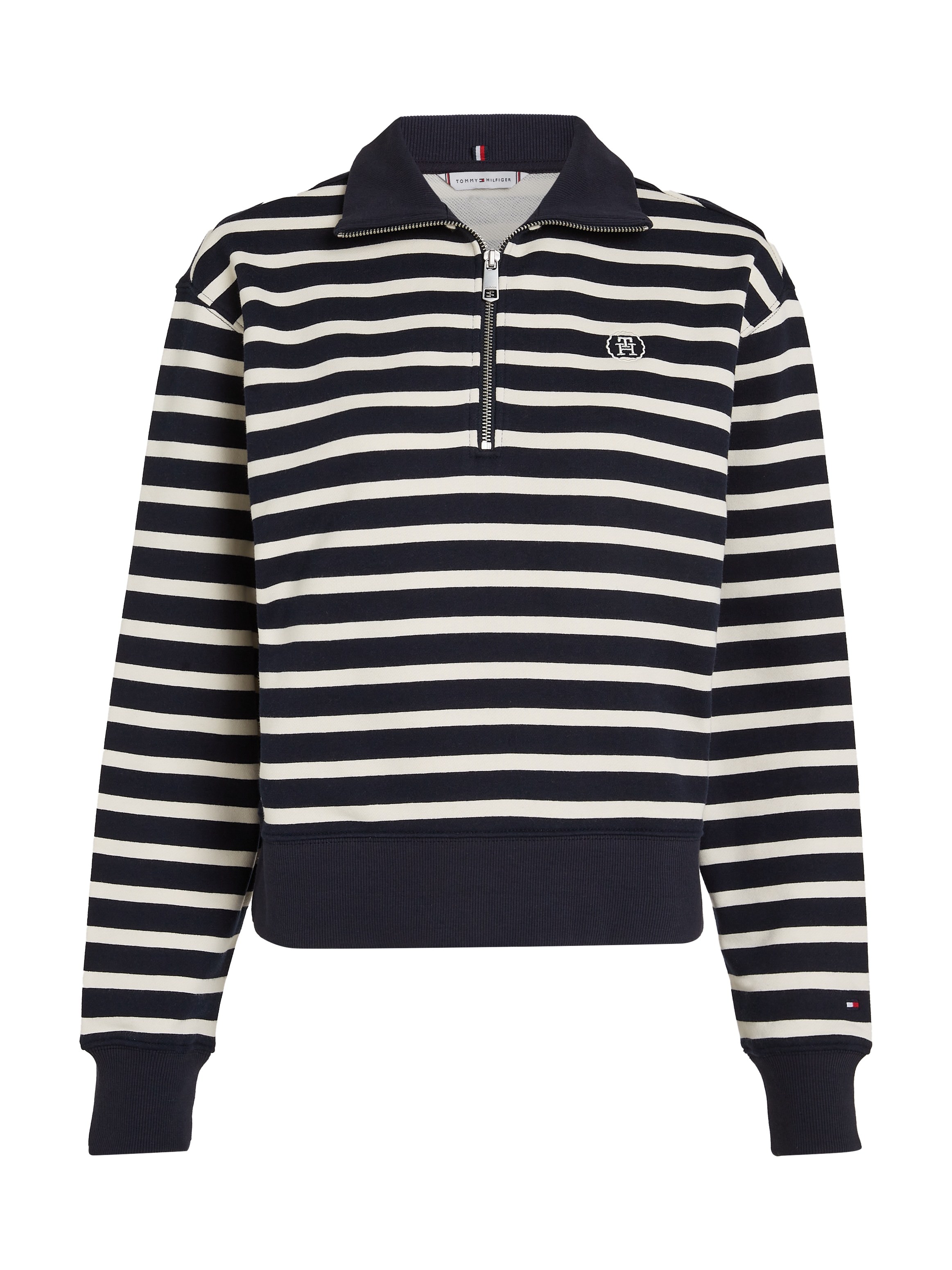 Tommy Hilfiger Sweater »SMD BRETON STRIPE 1/2 ZIP HWK«, Polokragen mit Reißverschlusss, gestreift, Logostickerei