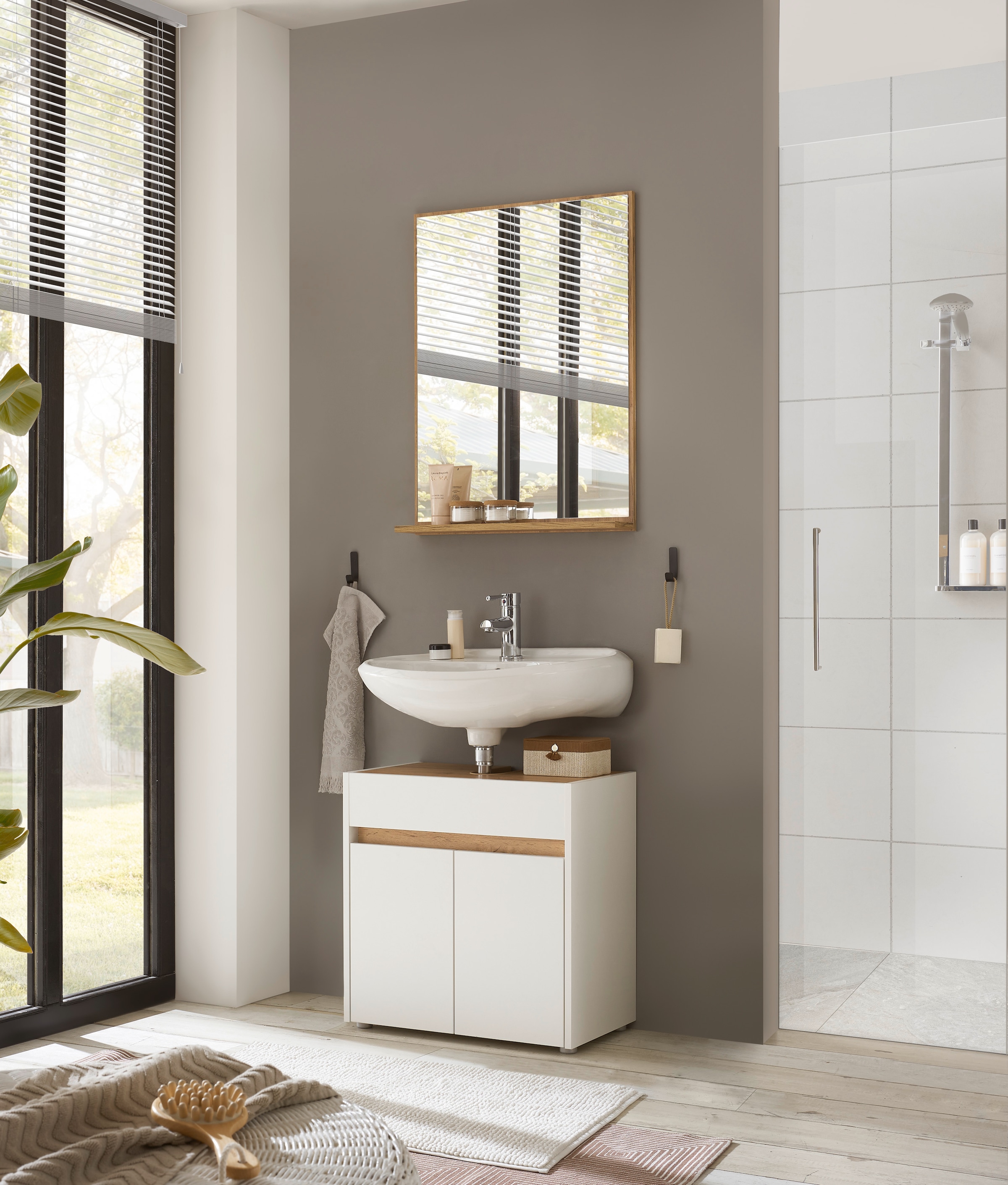 INOSIGN Waschbeckenunterschrank »CITY/GIRON, Waschtisch mit Griffmulde, Badschrank in zeitlosem Design«, in den Farben Weiß und Anthrazit verfügbar, viel Stauraum