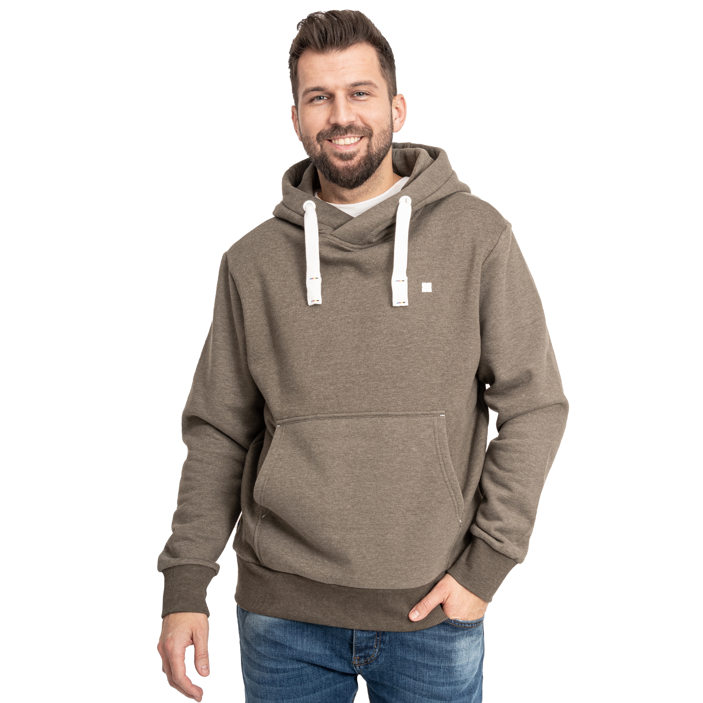 DEPROC Active Kapuzensweatshirt "LinusCMYK II MEN", weiche Fleecejacke mit Kängurutasche