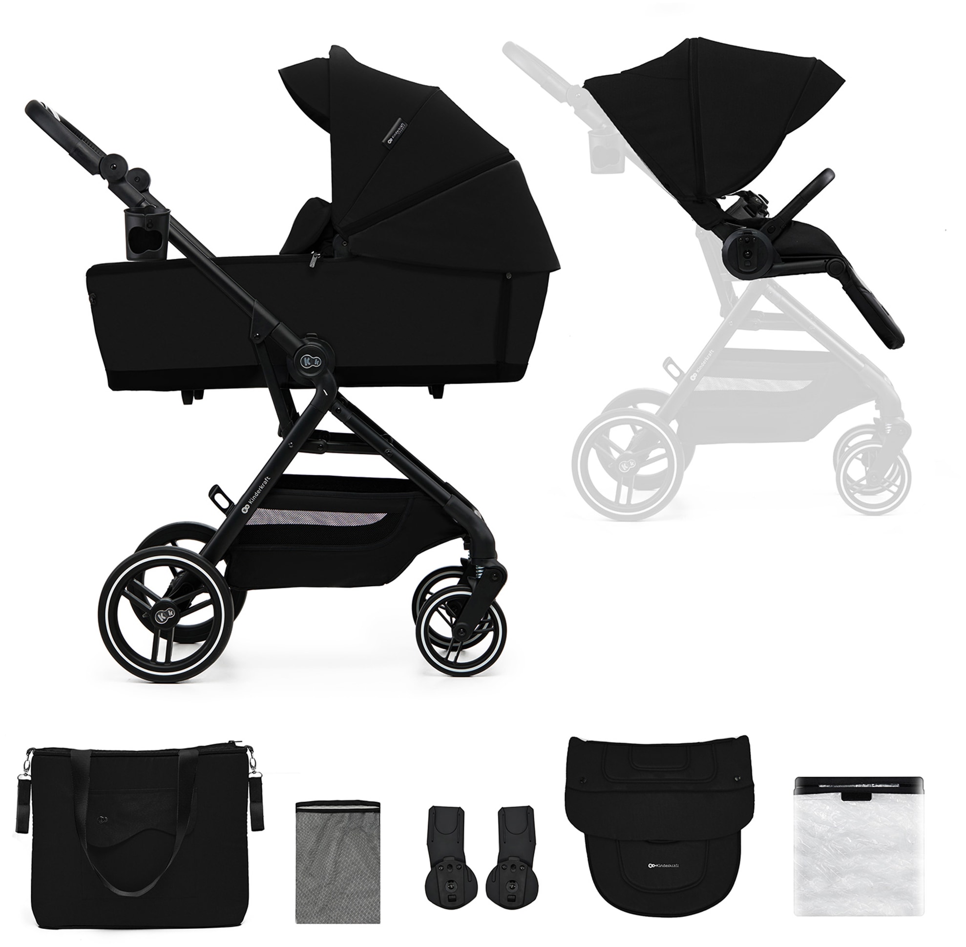 "Kombi-Kinderwagen KINDERKRAFT ""YOXI 2IN1"", Kinder, pure schwarz, Aluminium, Kinderwagen"