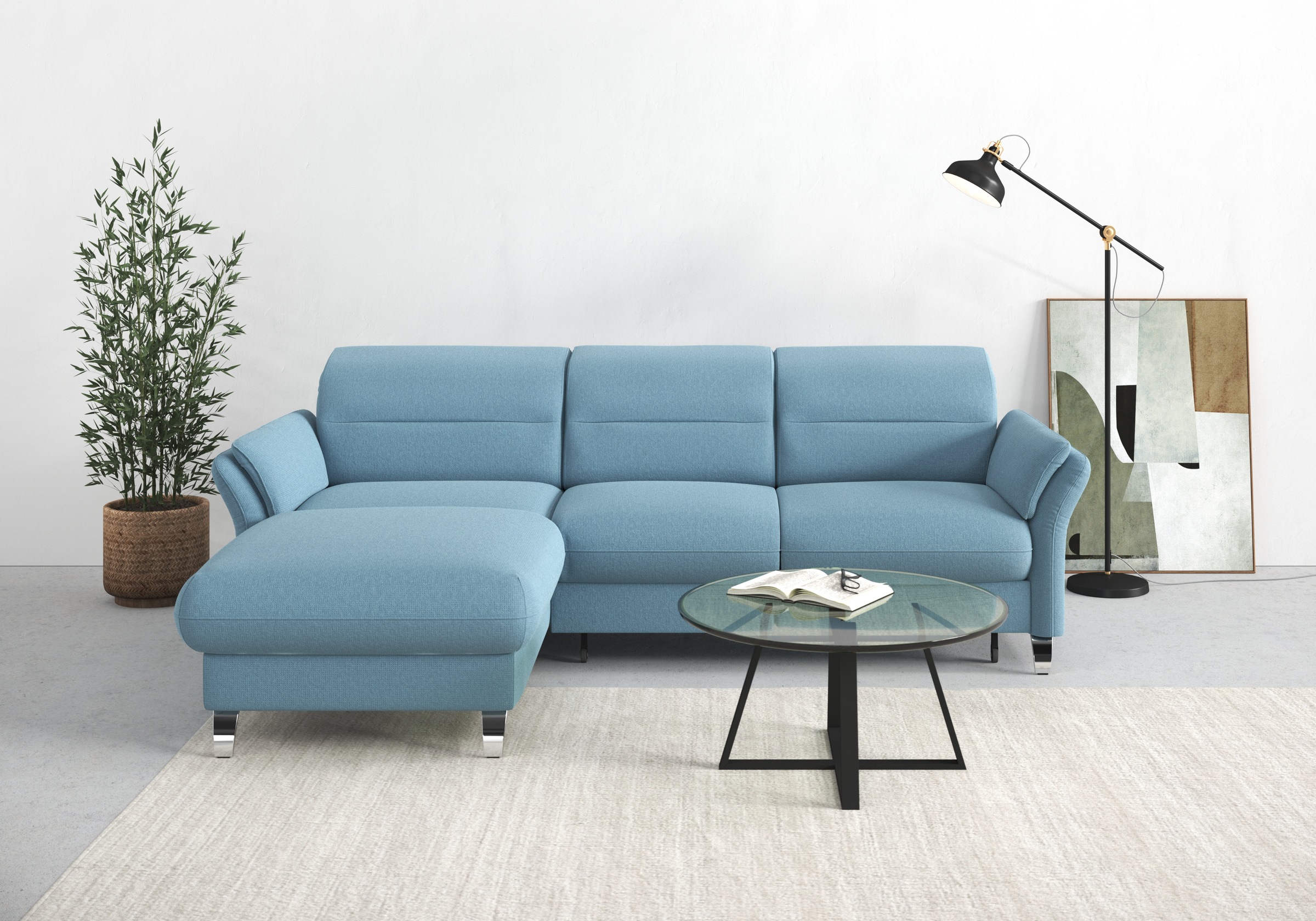 sit&more Ecksofa »Grenoble L-Form mit Federkern«, wahlweise mit Bettfunktion, Bettkasten, Arm- und Kopfteilverstellung