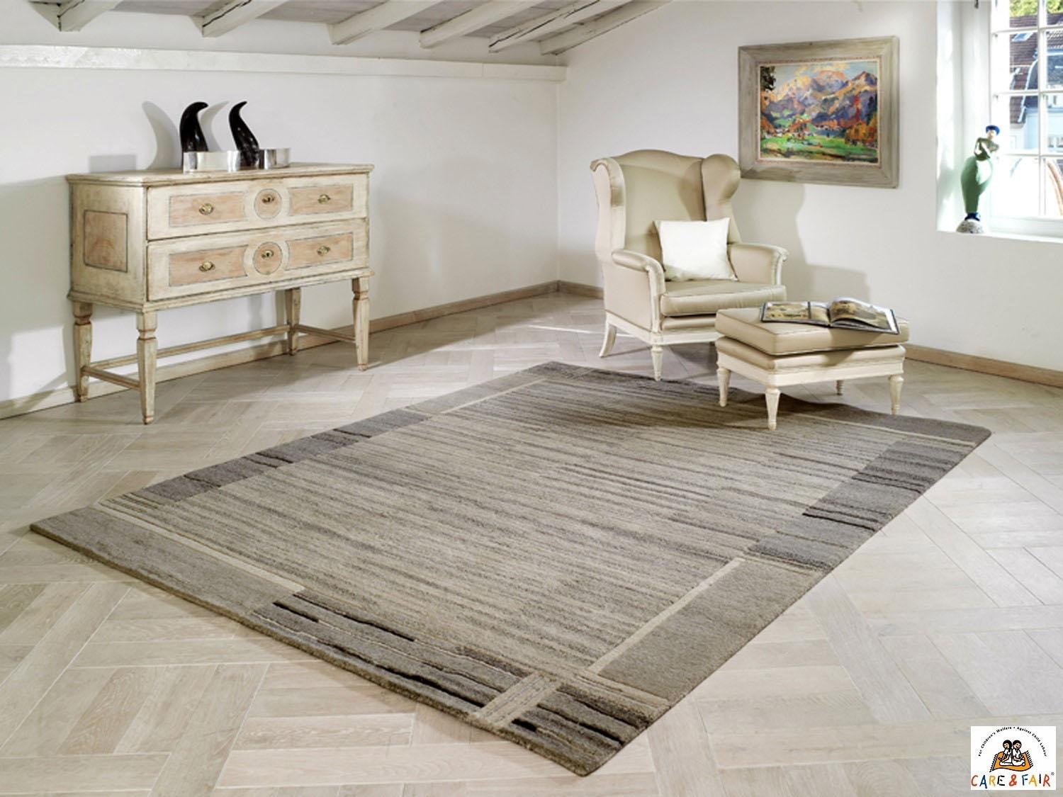 Wollteppich OCI DIE TEPPICHMARKE "Savana Kite" Gr. 4, grau, B:170cm H:6mm L:240cm, Viskose, Wolle, Teppiche, handgeknüpft, reine Wolle, Wohnzimmer