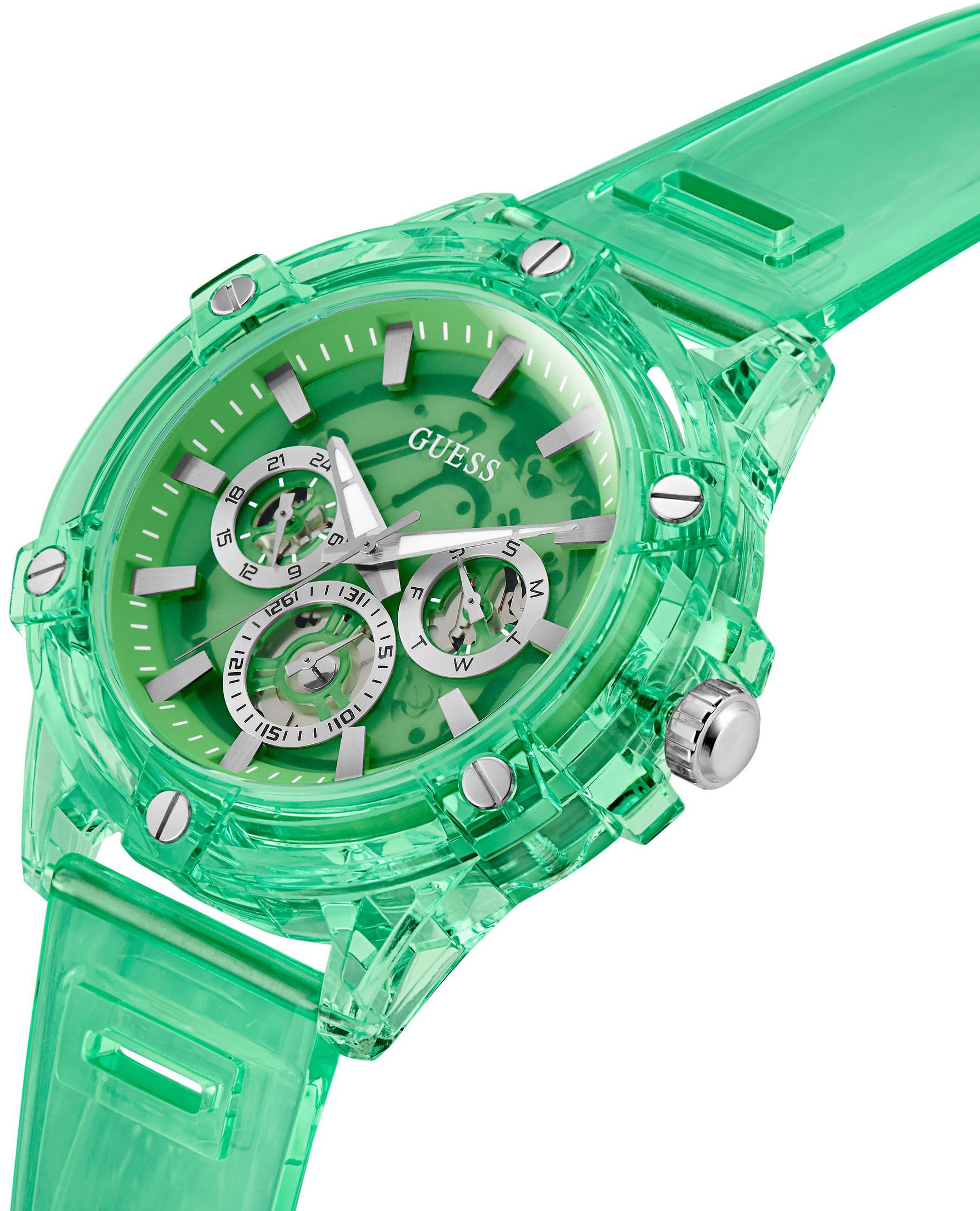 Guess Multifunktionsuhr »KING«, Quarzuhr, Armbanduhr, Herrenuhr, Datum, Wochentag, Polyurethanarmband