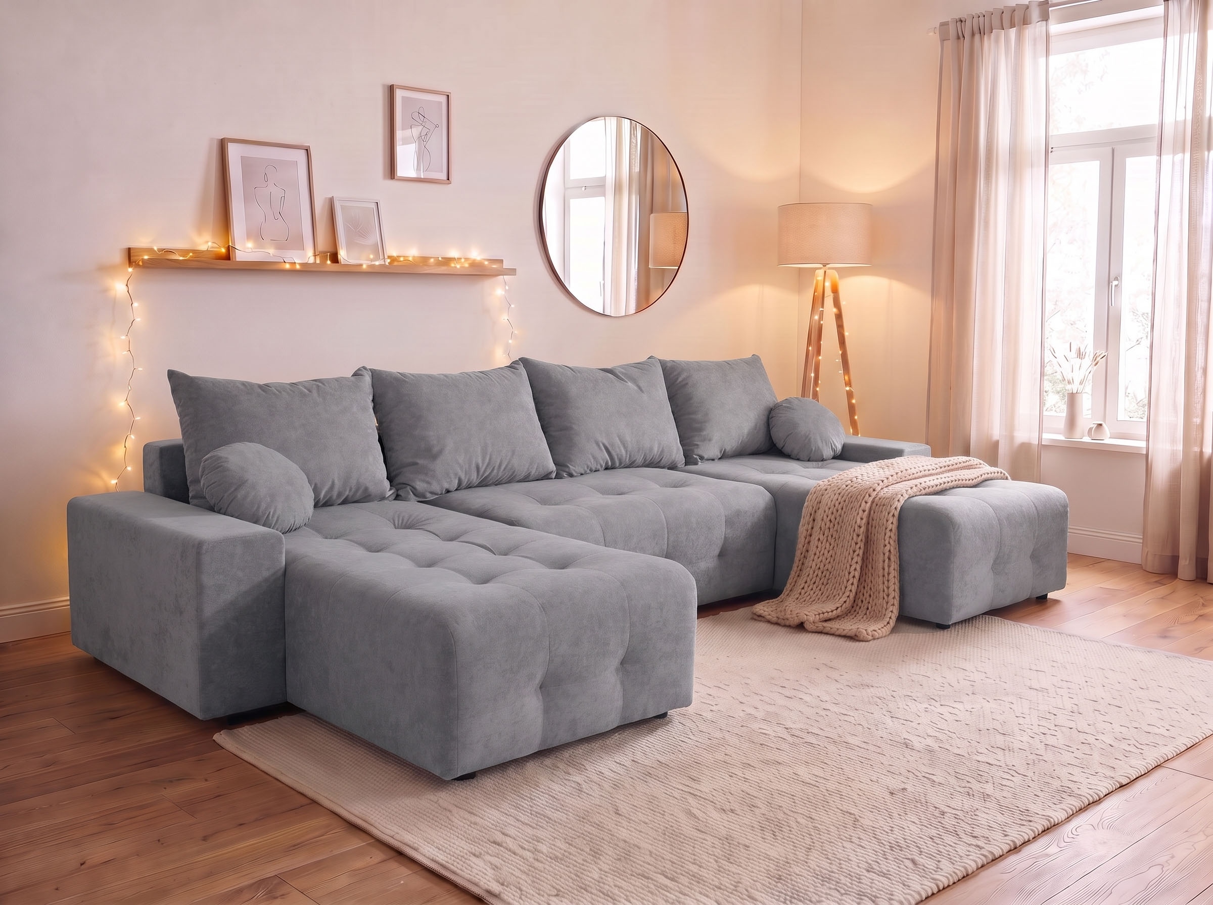 OTTO home Wohnlandschaft »Jessy U-Form, B: 313 cm, in Cord & weiteren Bezügen« Schlaffunktion, Bettkasten, Tonnentaschenfederkern-Polsterung