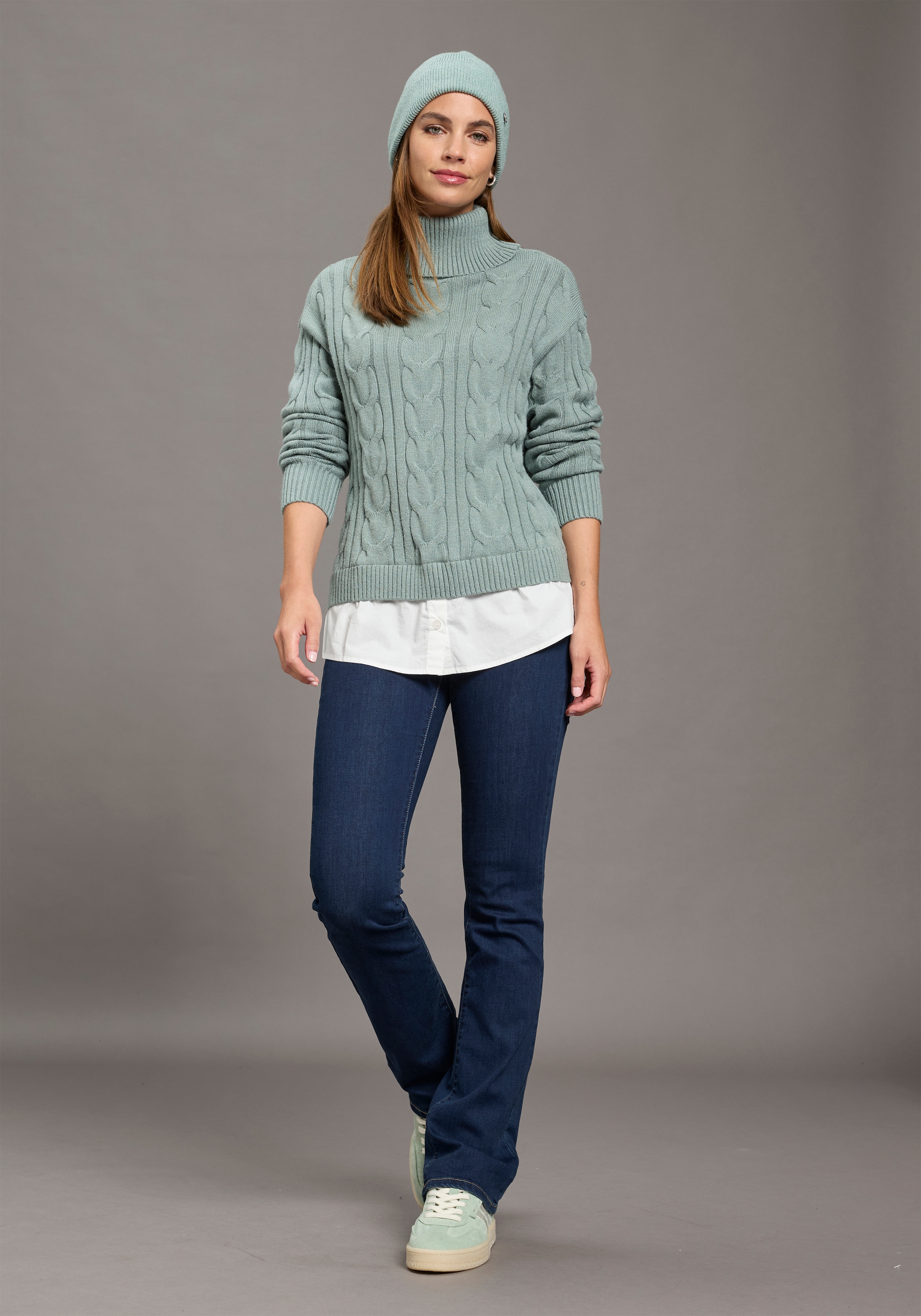 Laura Scott Rollkragenpullover »mit Bluseneinsatz« mit Zopfmuster