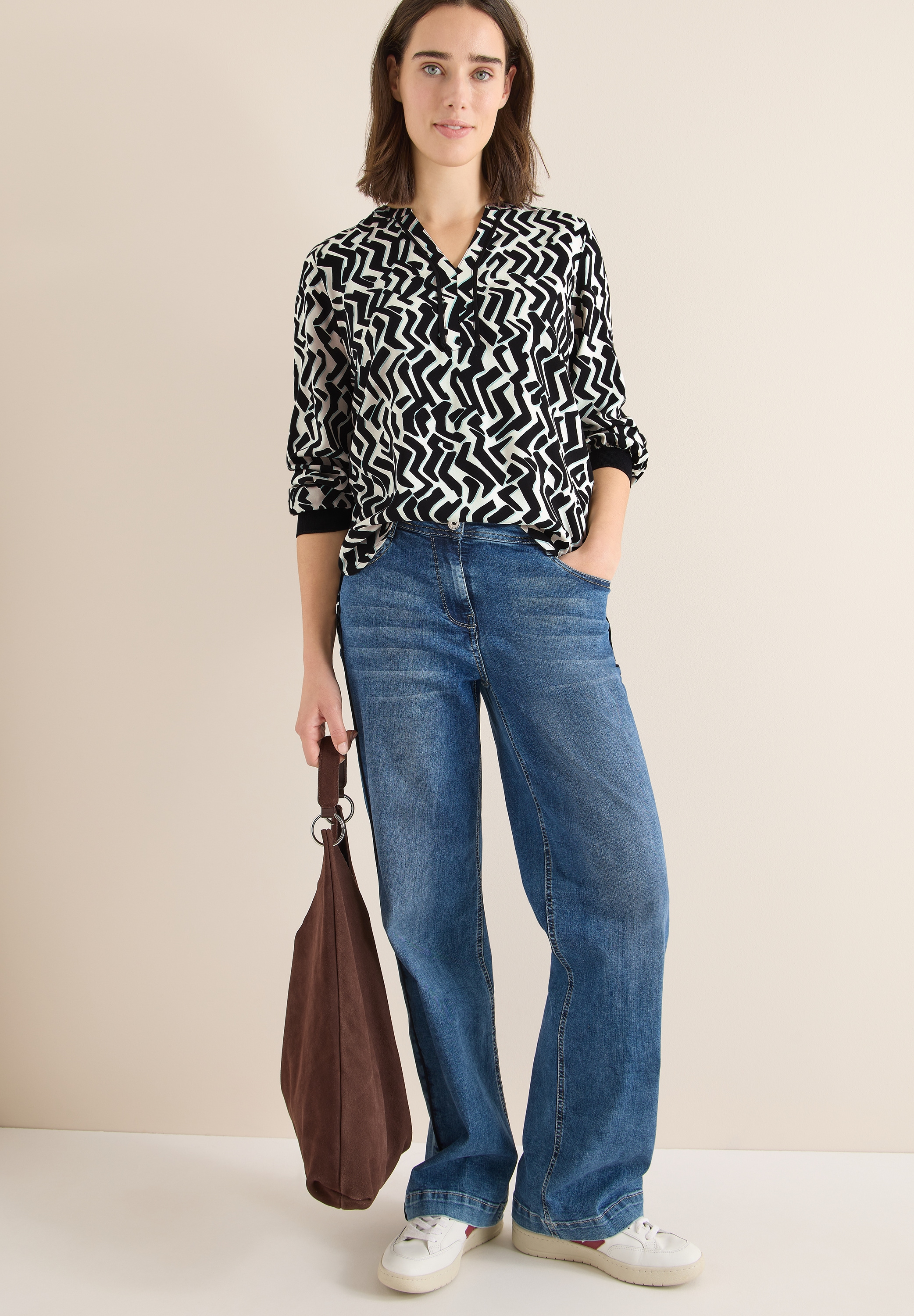 Cecil Druckbluse Print-Bluse mit Tape und grafischem Muster