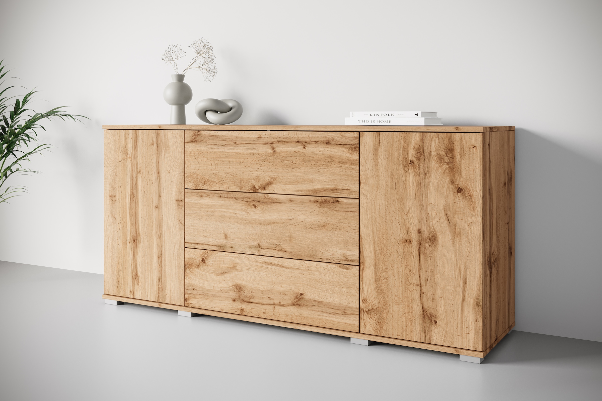 INOSIGN Sideboard »Kenia«, (1 St.), Modernes Sideboard mit 3 Schubladen und 4 Fächern, Breite 150 cm