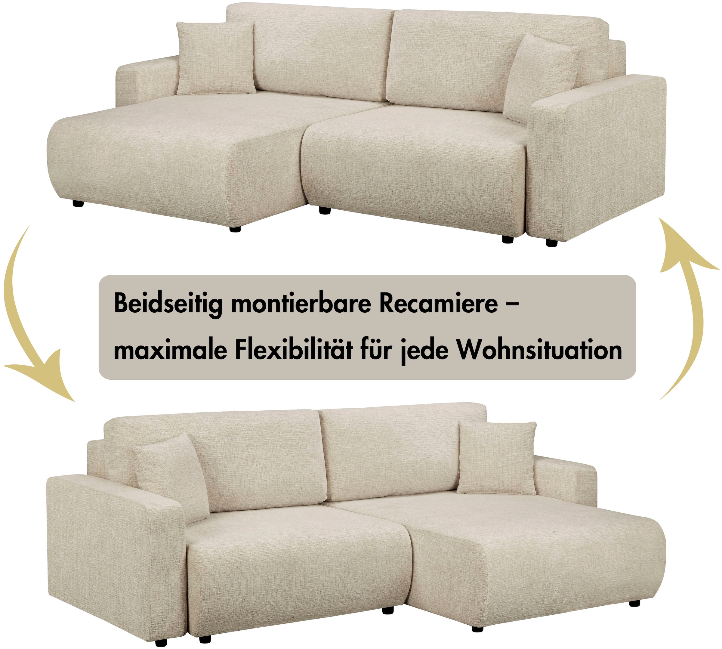 OTTO home Ecksofa »TILLIE L-Form, 229 cm - OTTO. Verlässliche Qualität.« Schlaffunktion (132/194), Bettkasten, Struktur-Bezug