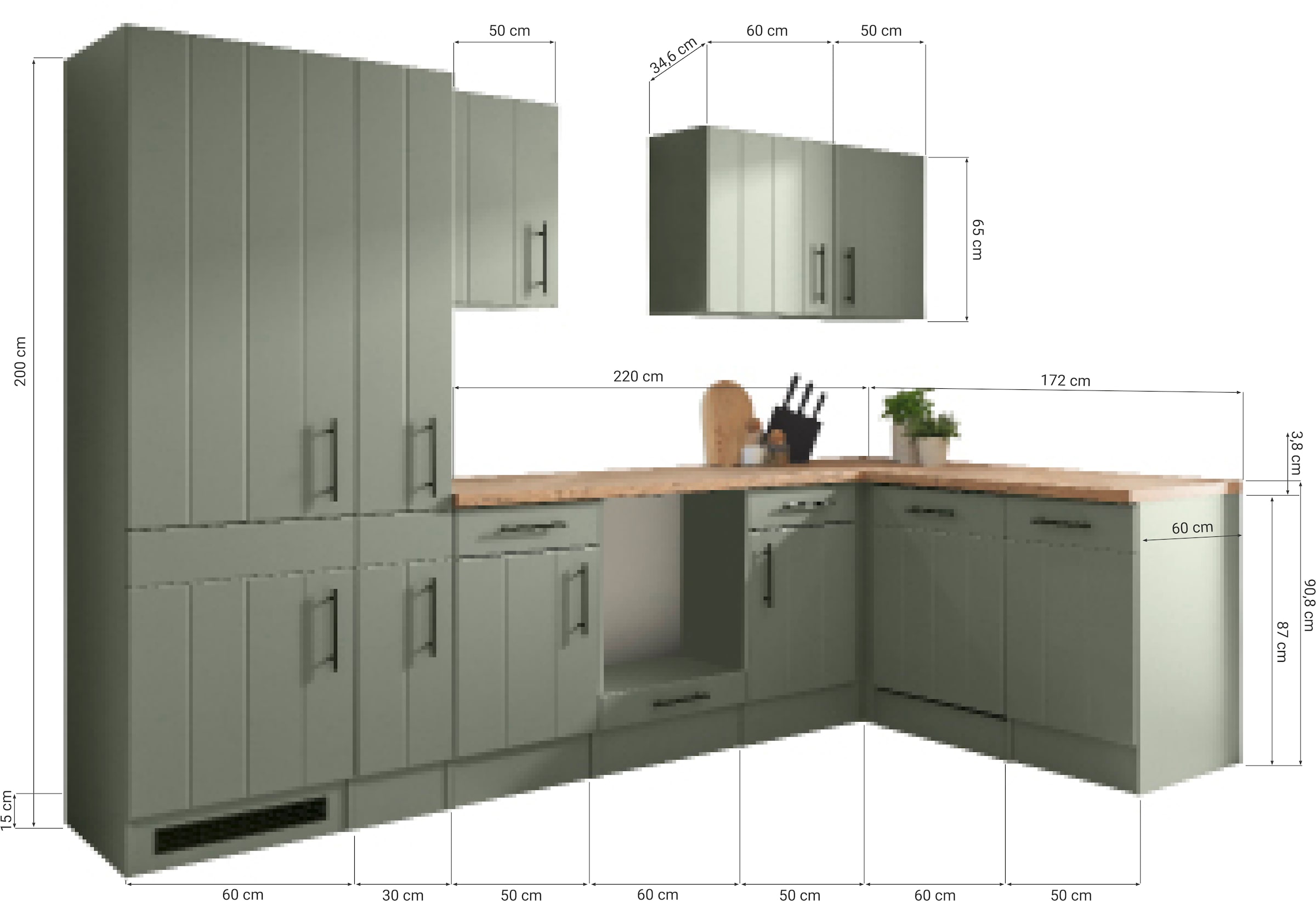 RESPEKTA Winkelküche »Anton« Breite 310 cm, 90 cm Arbeitshöhe, wahlweise mit und ohne E-Geräte