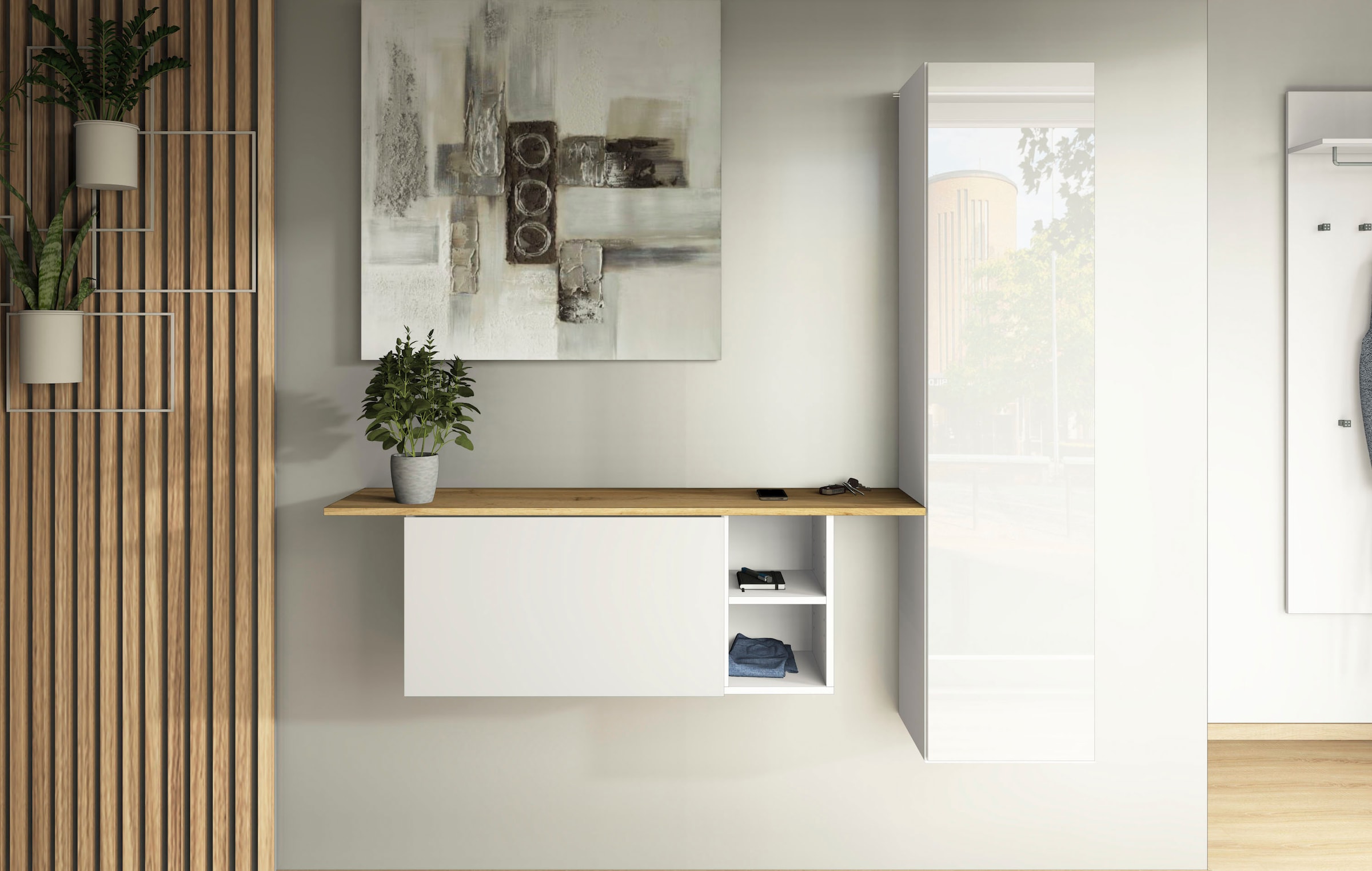 borchardt Möbel Garderoben-Set "Toledo, moderne hängende Garderobe, Schminktisch mit Regalfächern" Spar-Set