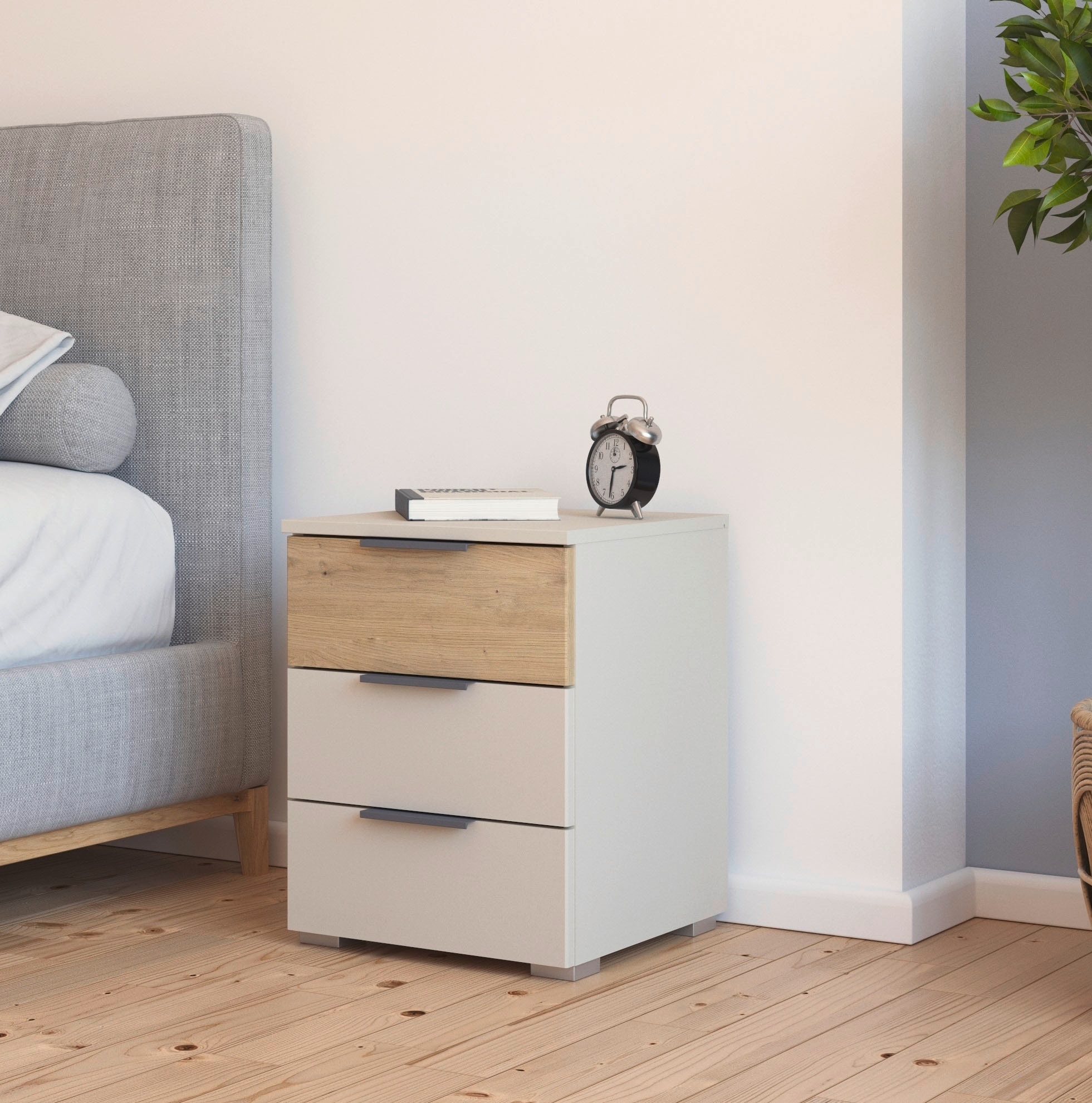 rauch Nachtkommode »Nachttisch-Set Nachtkonsole Beistelltisch Kommode Sideboard SAJO«, (Set, 2 St.), mit 3 Schubladen, obere Schublade farblich abgesetzt MADE IN GERMANY