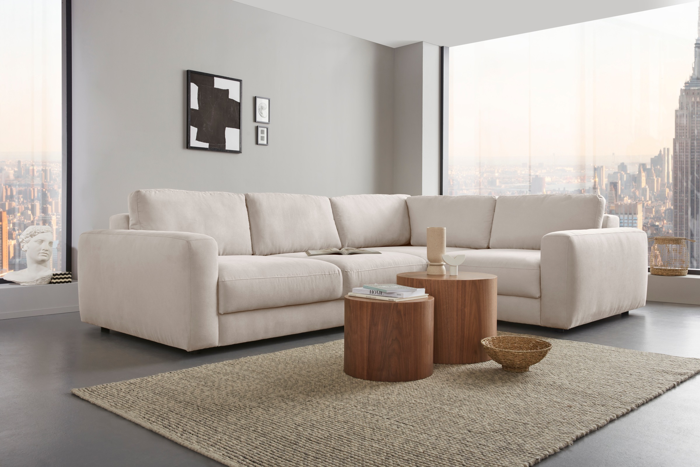 Home affaire Ecksofa "Bloomfield, Breite 304cm, Mega Polsterecke mit viel Platz, L-Form" extra tiefe Sitzfläche, wahlweise mit Sitztiefenverstellung