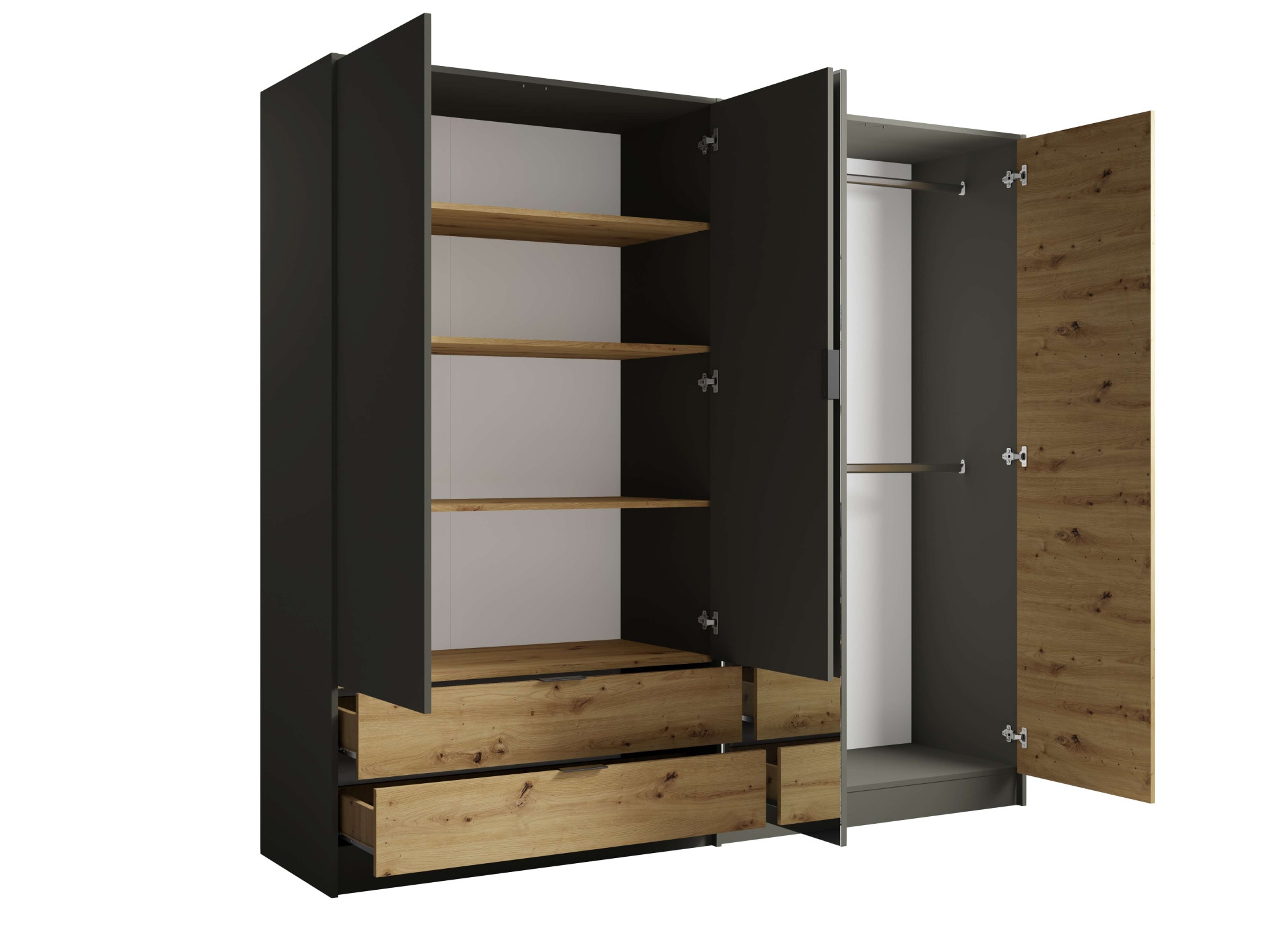 INOSIGN Kleiderschrank »Kleiderschrank Loreto mit Schubkästen und Spiegel, B/T/H 220/54/202 cm«, Schrank mit Drehtüren und Schubladen, Spiegel und MDF-Lamellen