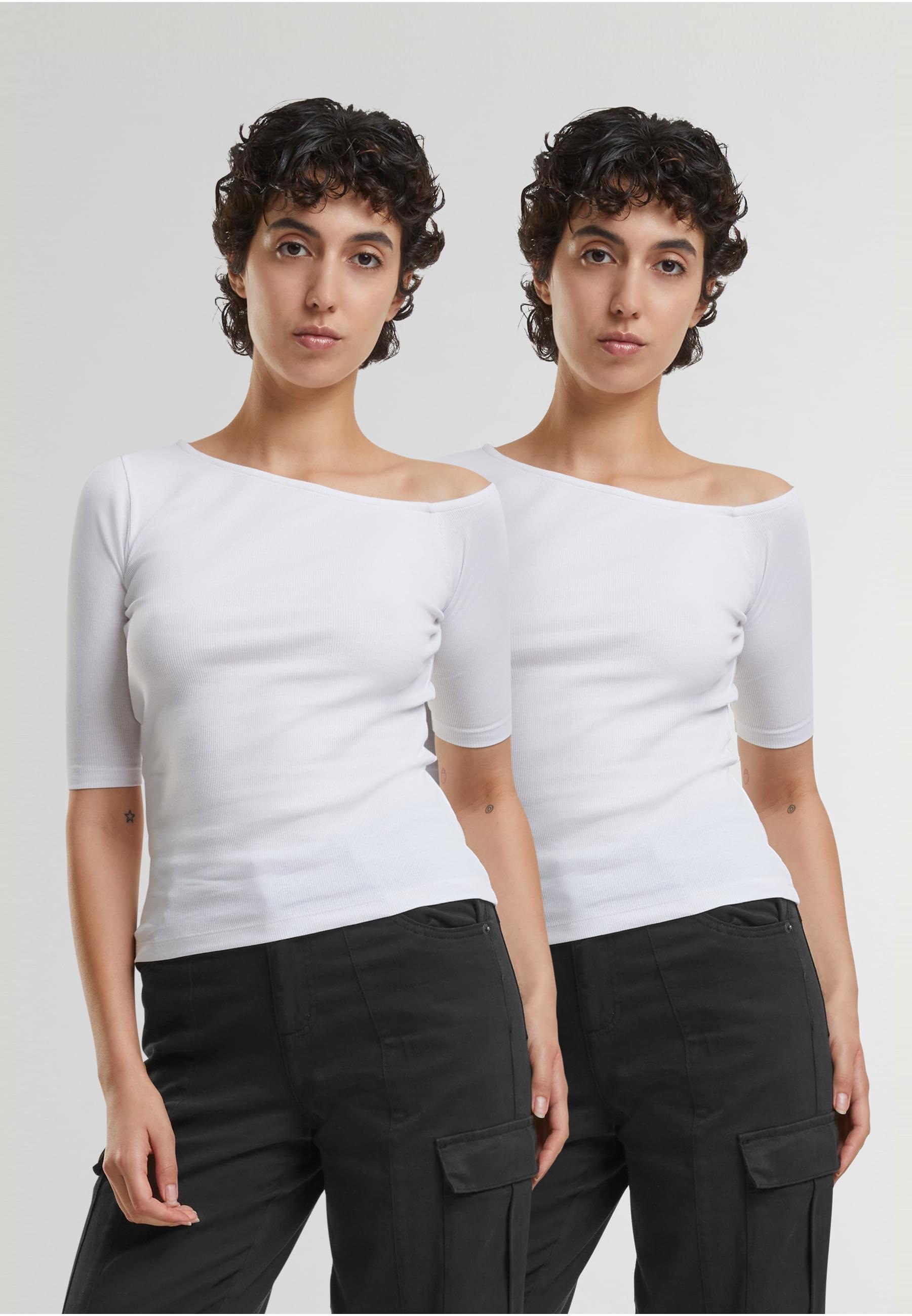 URBAN CLASSICS T-Shirt »Urban Classics Ladies Organic Asymmetric Rib Tee 2-Pack«, (1 tlg.)
