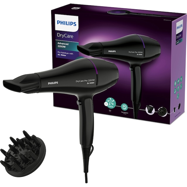 Philips Haartrockner »DryCare BHD274/00«, 2200 W, 2 Aufsätze,  Leistungsstarker AC-Motor und hohe Luftgeschwindigkeit bis 130km/h | BAUR