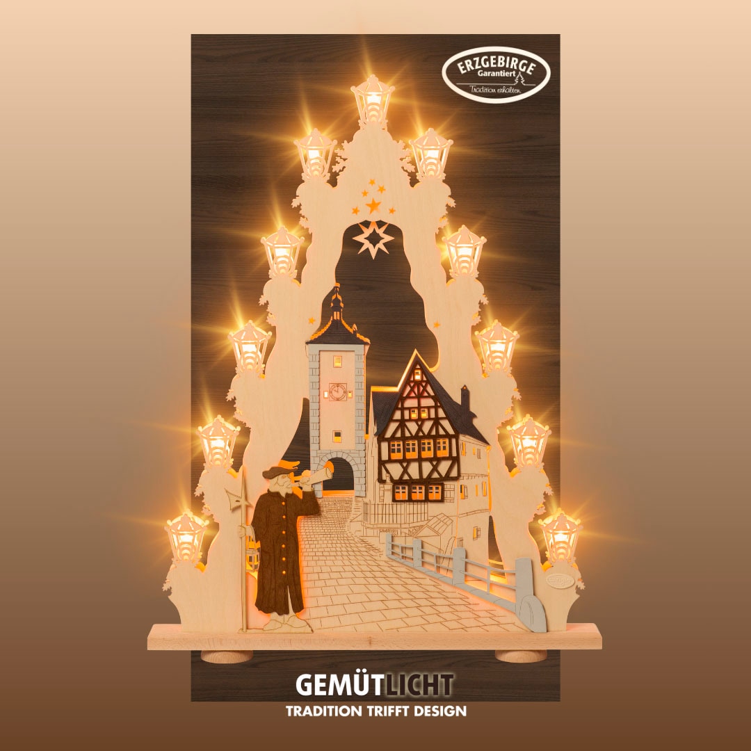 Weigla LED Lichterbogen »Rothenburg ob der Tauber, große Lichterspitze aus Holz, Fachwerkhaus«, Erzgebirge garantiert, Weihnachtsdeko Innen, Weihnachtsbeleuchtung