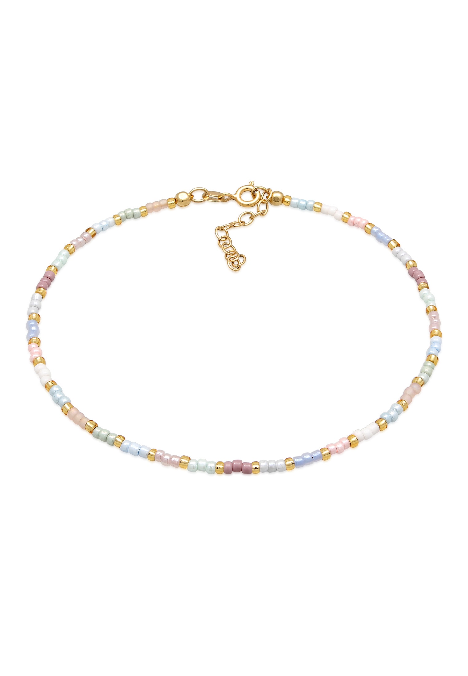 "Fußkette ELLI ""Fußschmuck Glasperlen Pastell Sommeraccessoire 925 Sterling Silber"" Gr. 22, gold, Fußketten, Damen, Silber 925 (Sterlingsilber)"