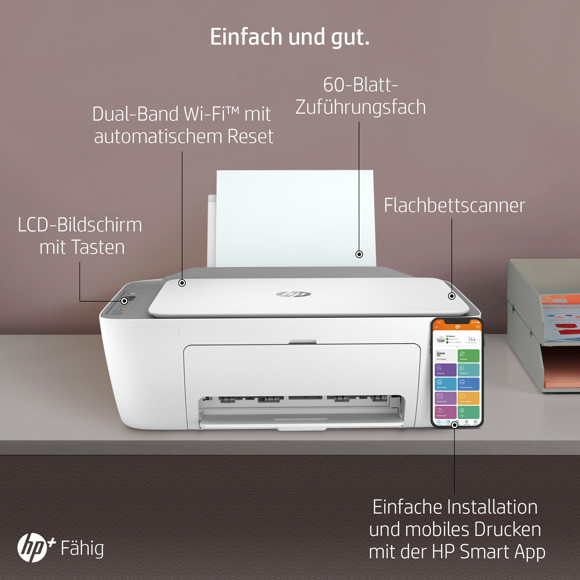 HP Multifunktionsdrucker »DeskJet 2720e«, 6 Monate gratis Drucken mit HP Instant Ink inklusive