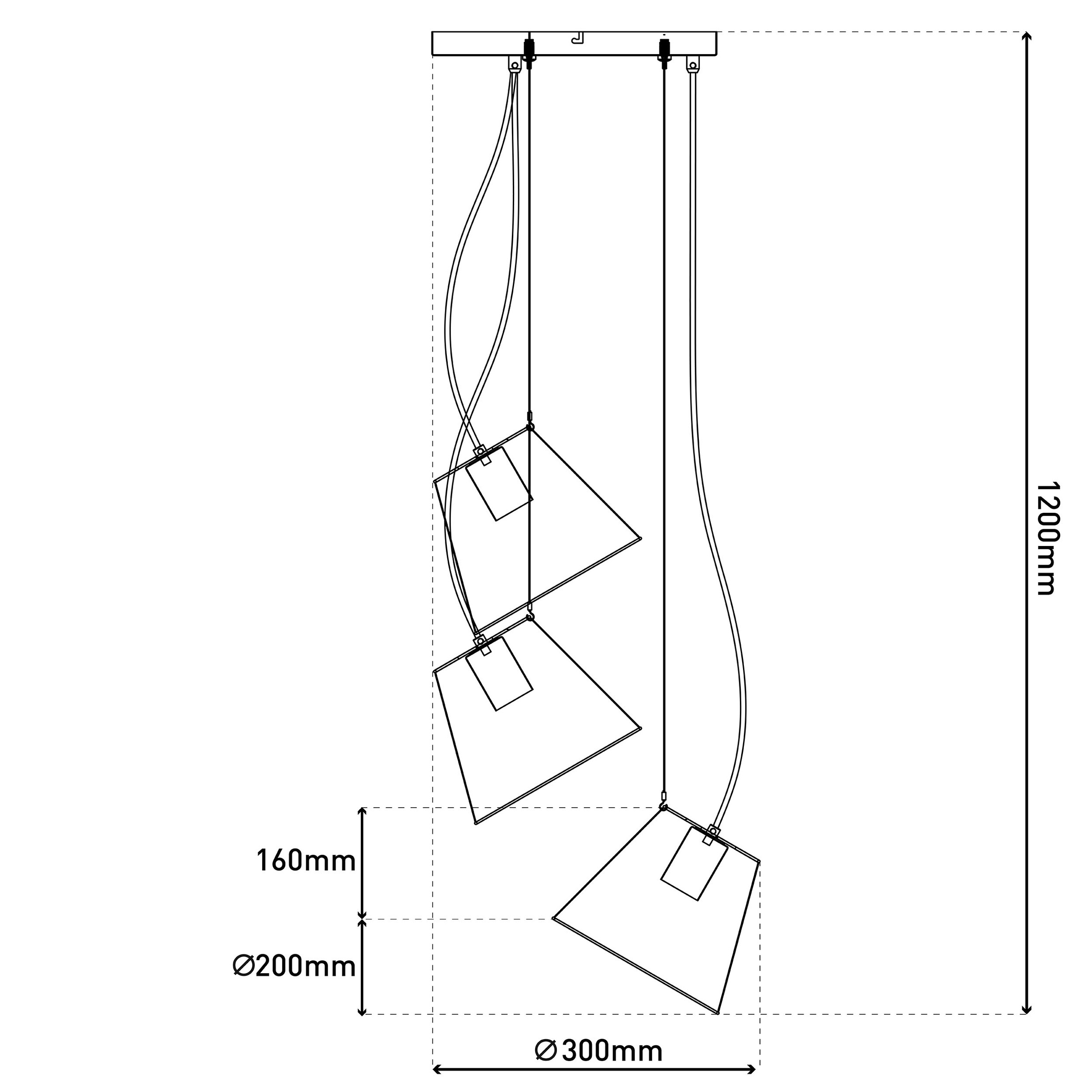 näve Pendelleuchte »Korie« E27 1 Stk. Metallgeflechtschirme schwarz, 3x E27 exkl., Höhe 120cm gestuft