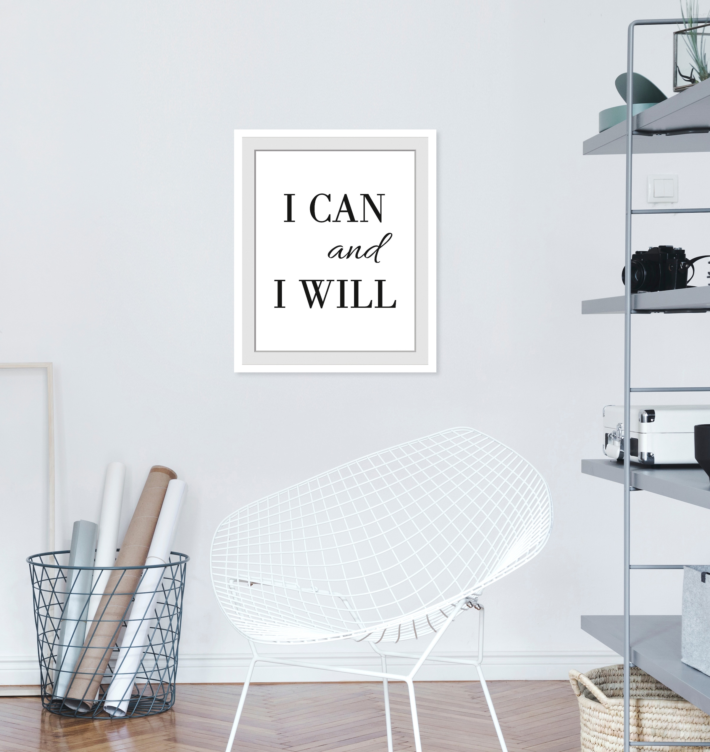 queence Bild »I CAN AND I WILL«, Schriftzug-Schriftzüge-Sprüche & Texte-Motivationsbilder-Schwarz-Weiß, HD Premium Poster-Druck inkl. Holzrahmen