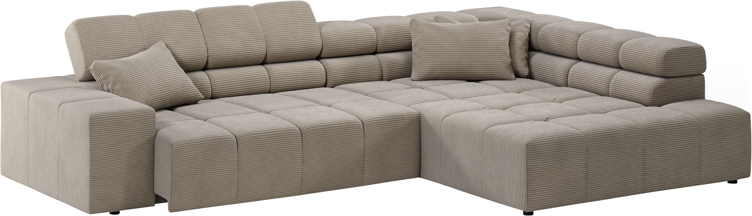 INOSIGN Ecksofa »Ancona incl. Kopfteilverstellung, Zierkissen Breite 319cm, L-Form«, wahlweise motorische Sitztiefenverstellung, auch in Cord + Easy Care