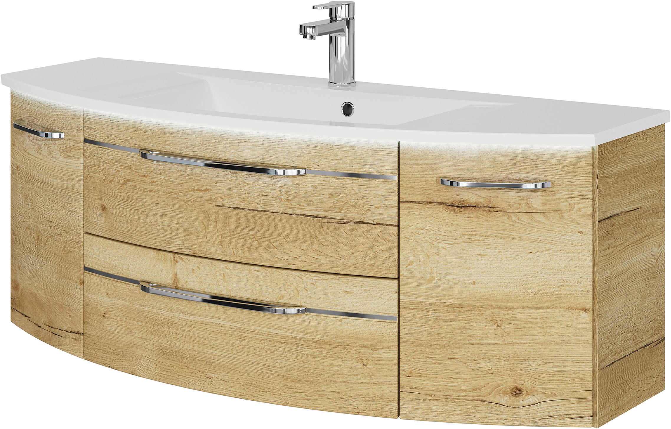 Saphir Badmöbel-Set »Serie 7045 2-teilig Mineralmarmor-Waschtisch mit LED-Spiegelschrank«, (Set, 2 St.), Badezimmer-Set 133,2 cm breit, inkl. Türdämpfer, 5 Türen, 2 Schubladen