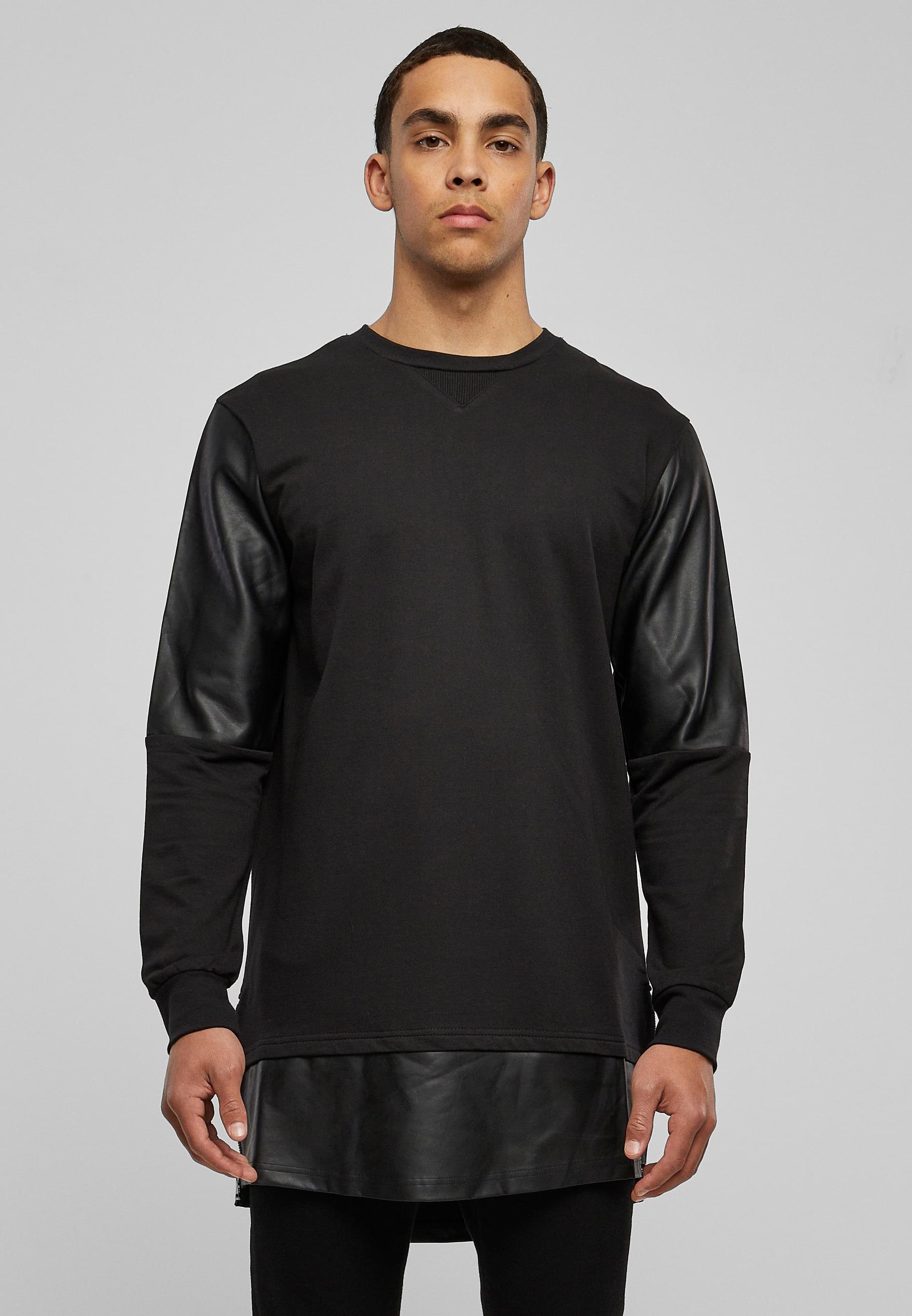 URBAN CLASSICS Rundhalspullover »Urban Classics Herren Long Zipped Synthetic Leather Crewneck«, (1 tlg.)