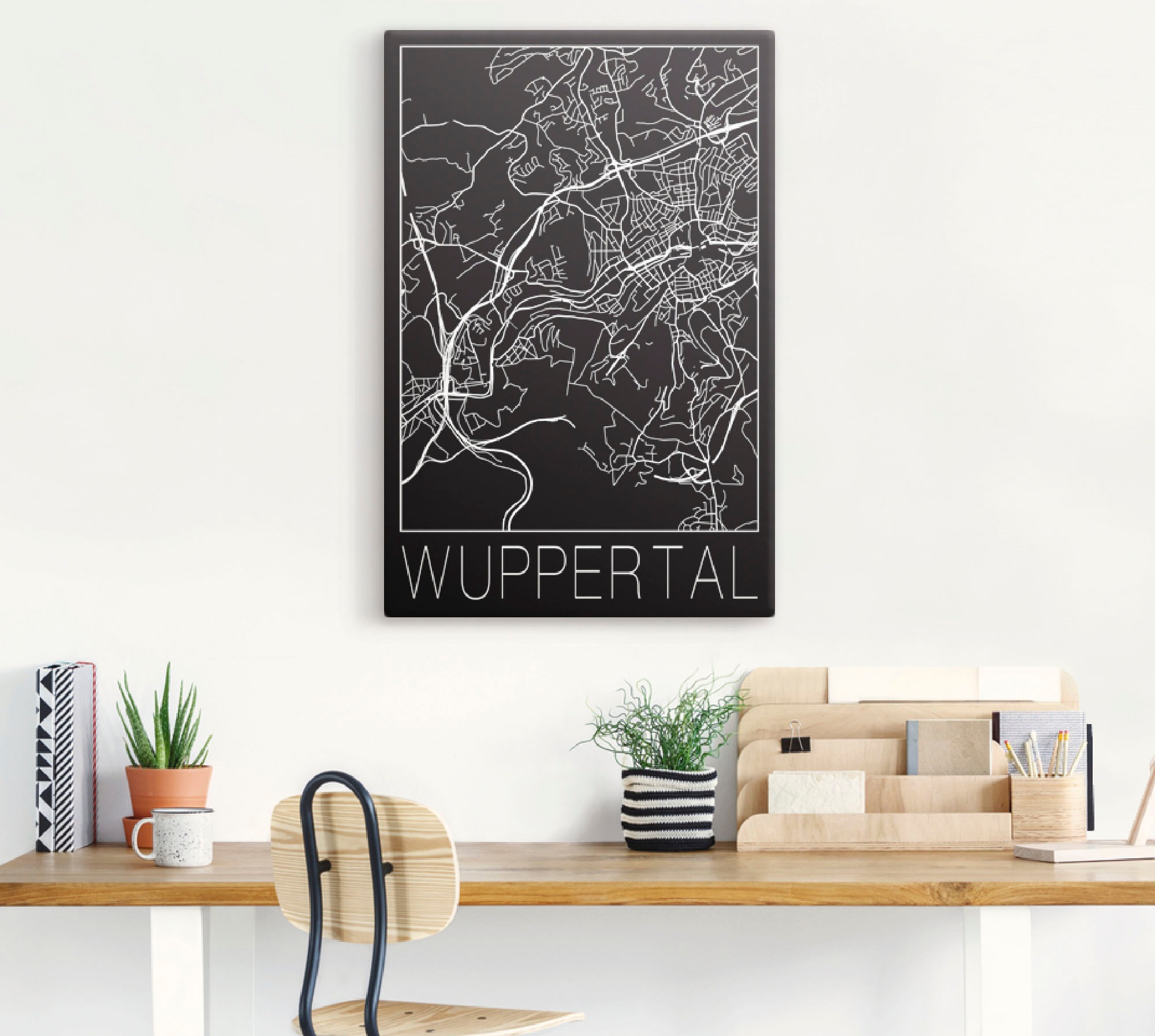 Thumbnail - Artland Leinwandbild "Retro Karte Wuppertal Schwarz", Deutschland, (1 St.), auf Keilrahmen gespannt