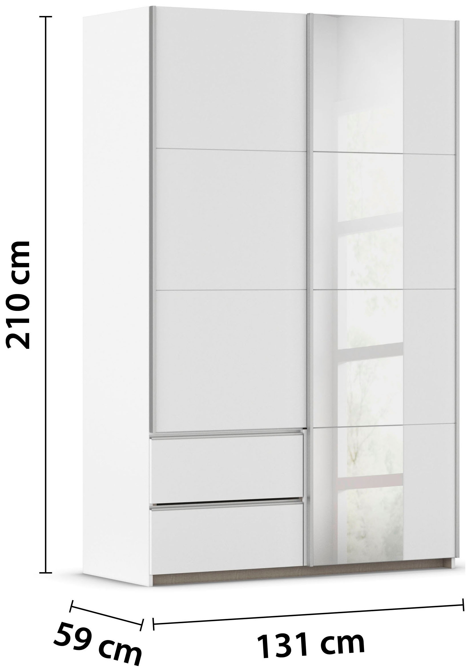 rauch Schwebetürenschrank »Kleiderschrank Schrank Garderobe Wäscheschrank SEVILLA mit Spiegel«, (in 3 verschiedenen Ausstattungen BASIC/CLASSIC/PREMIUM), Metall-Griffleisten alufarben oder Graumetallic MADE IN GERMANY